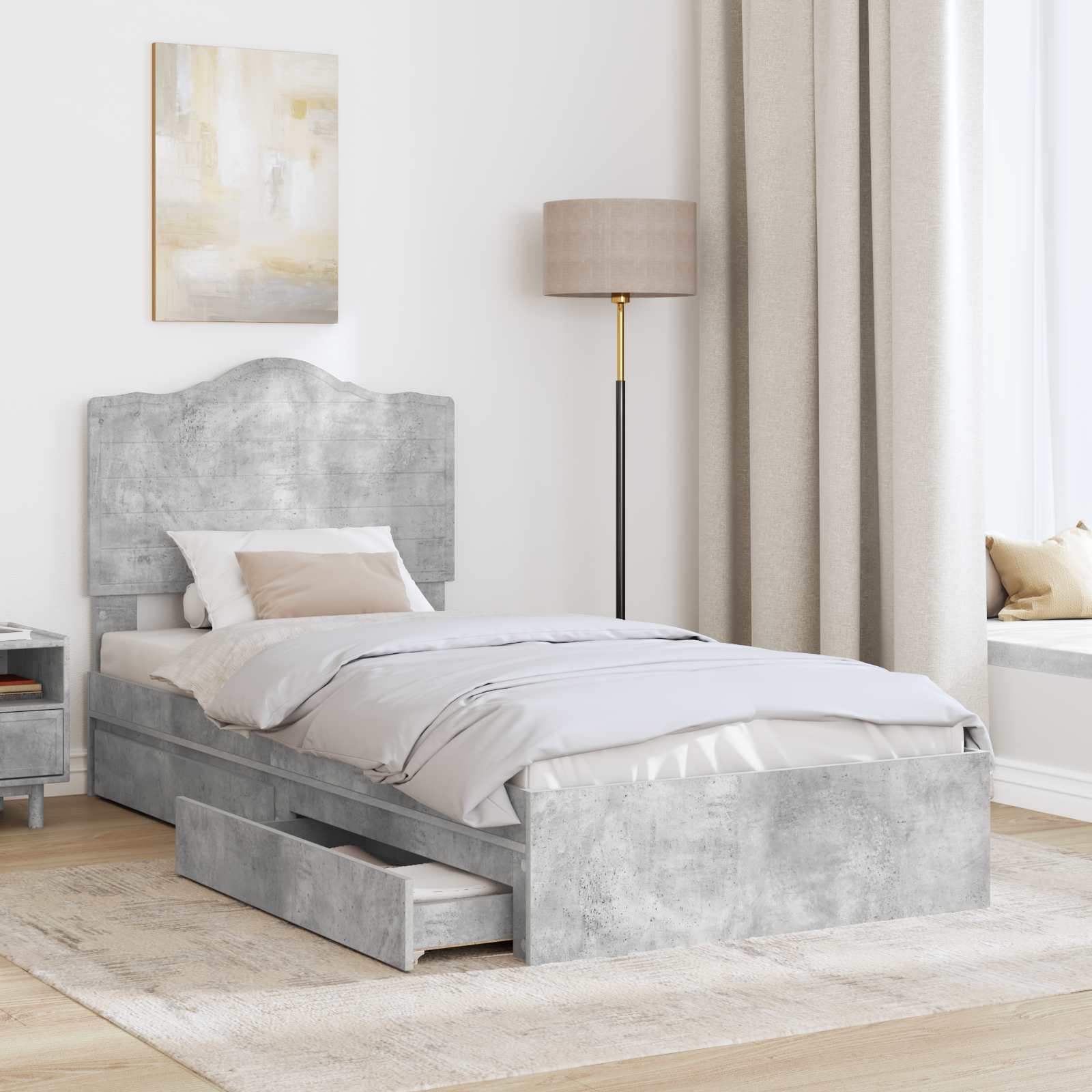 Letto con Contenitore con testiera-Struttura Letto con contenitore Grigio cemento 100 x 200 cm 695853