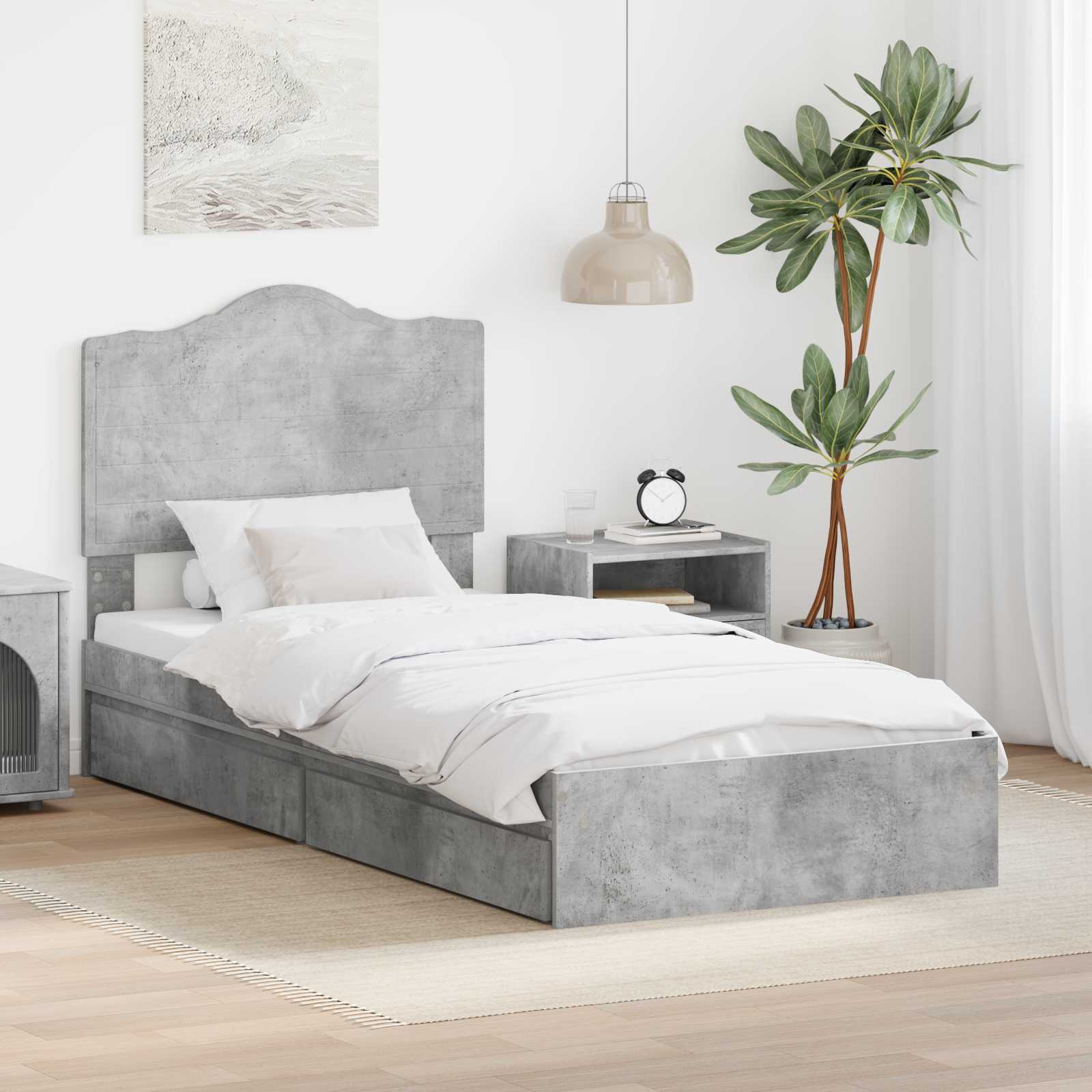 Letto con Contenitore con testiera-Struttura Letto con contenitore Grigio cemento 90 x 190 cm 101649