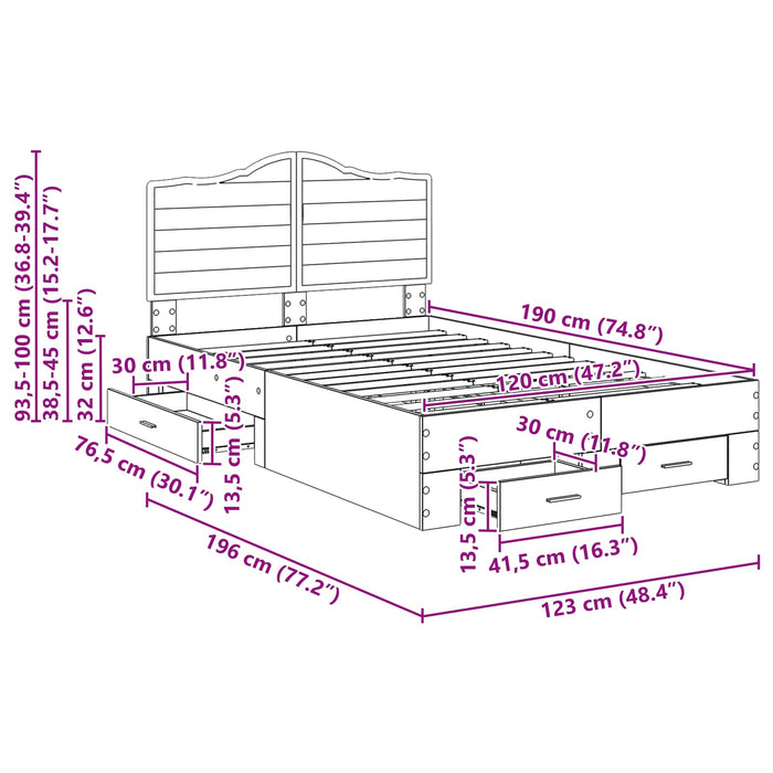 Struttura del letto Rovere artigianale 120 x 190 cm 3413638