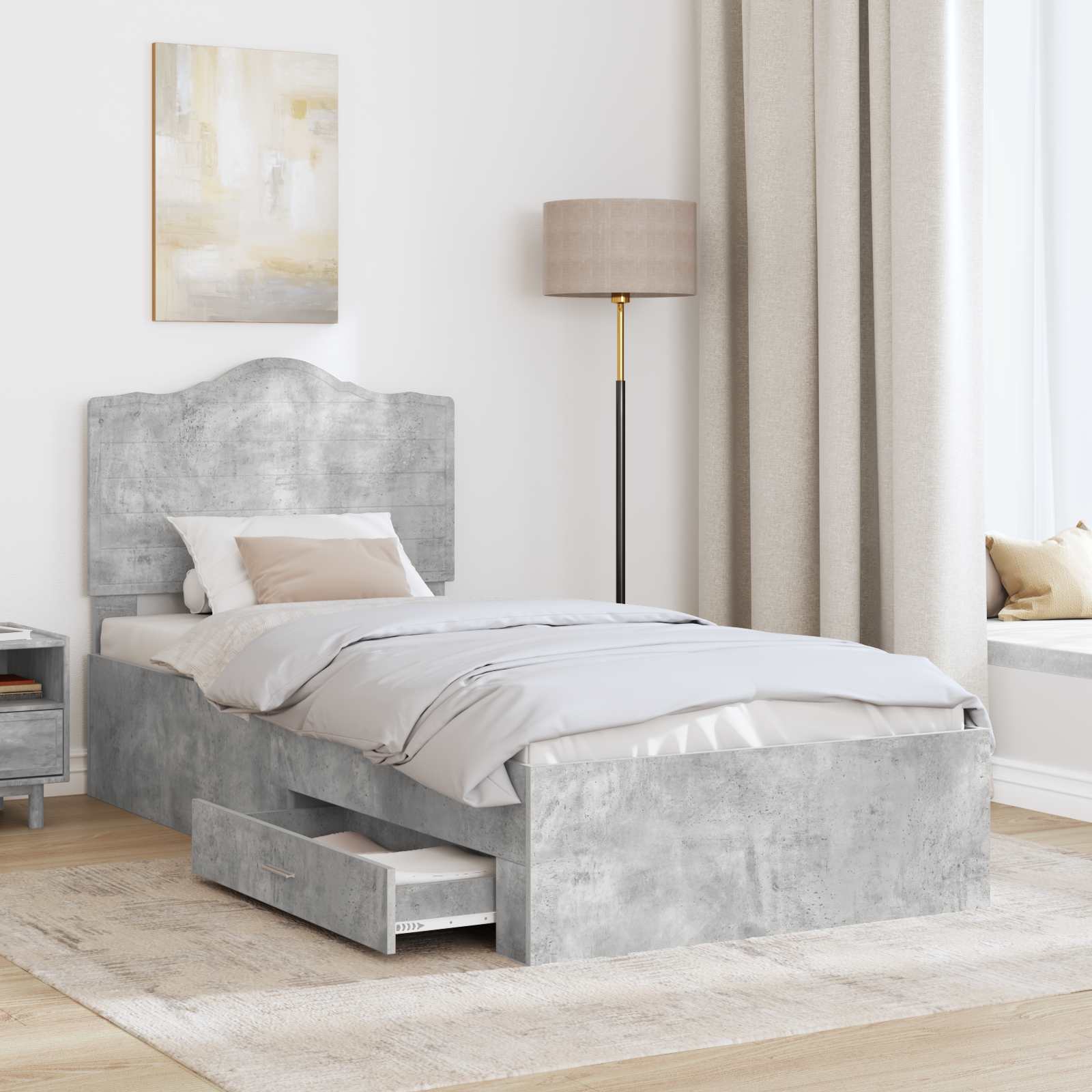 Struttura del letto con testiera Grigio cemento 90 x 200 cm 3413651