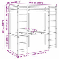 Struttura per letto soppalco Naturale 80 x 200 cm Pino massello 3414552