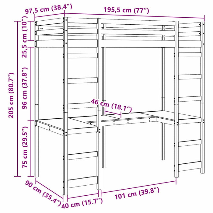 Struttura per letto soppalco Bianco 90 x 190 cm Pino massello 3414555