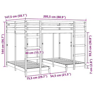Struttura letto a castello triplo Marrone 140 x 200 cm 3414564