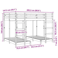Struttura letto a castello triplo Cera marrone 140 x 200 cm 3414566