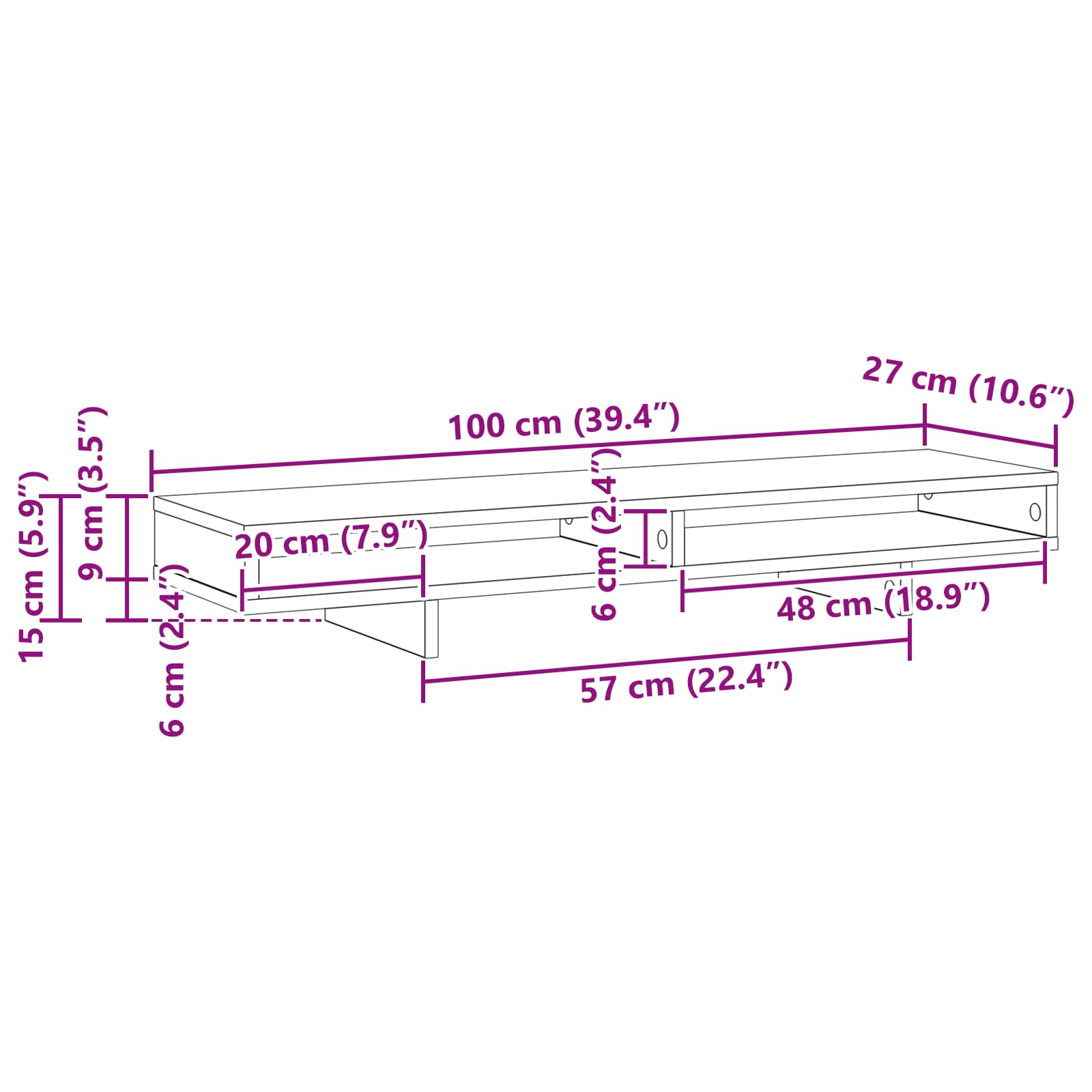 Supporto per Monitor Nero 100 x 27 x 13 cm Legno multistrato 8000993