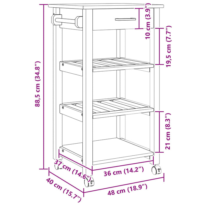 Carrello da Cucina Tinta unita Nero 88,5 x 40 x 48 cm 42027031
