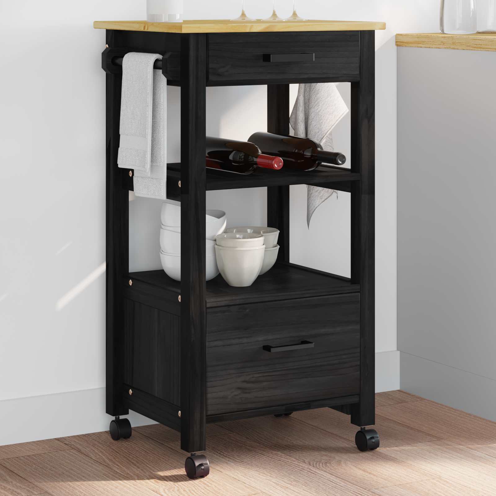 Carrello da Cucina-Scaffale per Cucina Tinta unita Nero 709236