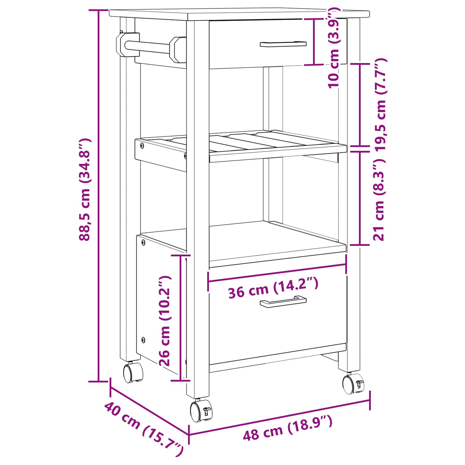 Carrello da Cucina Tinta unita Nero 42027032