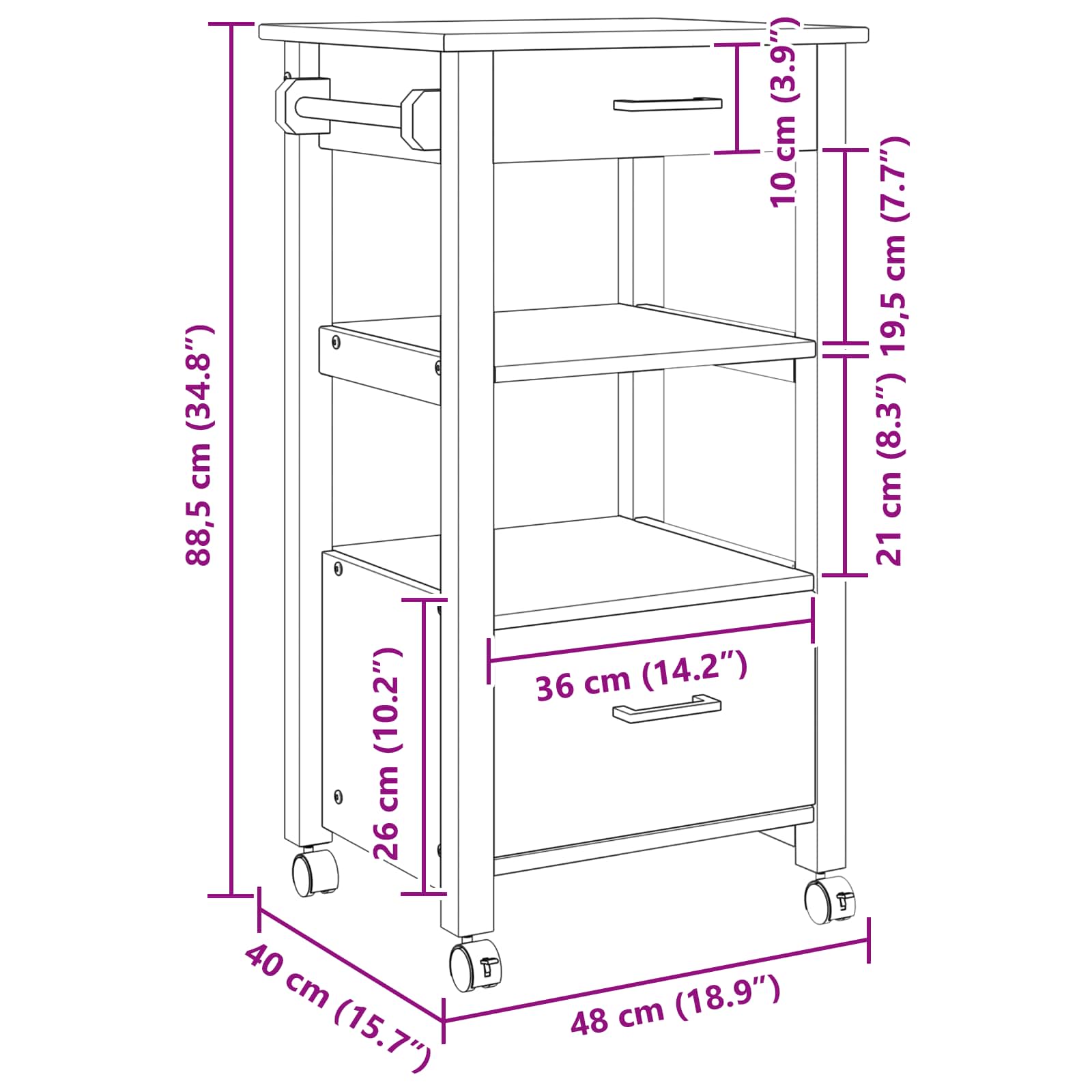 Carrello da Cucina Tinta unita Nero 42027033