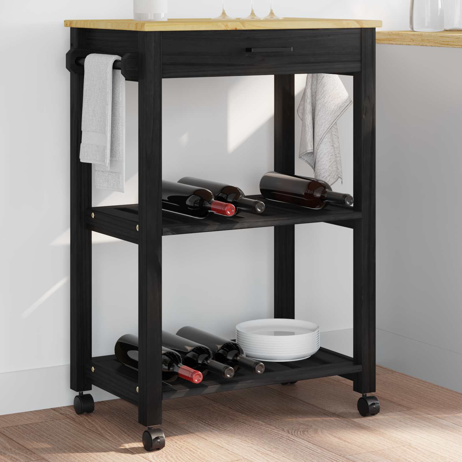 Carrello da Cucina-Scaffale per Cucina Tinta unita Nero 88.5 x 40 x 84 cm 825827