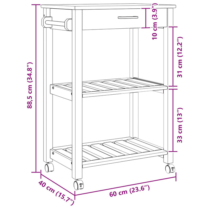 Carrello da Cucina Tinta unita Nero 88,5 x 40 x 60 cm 42027035