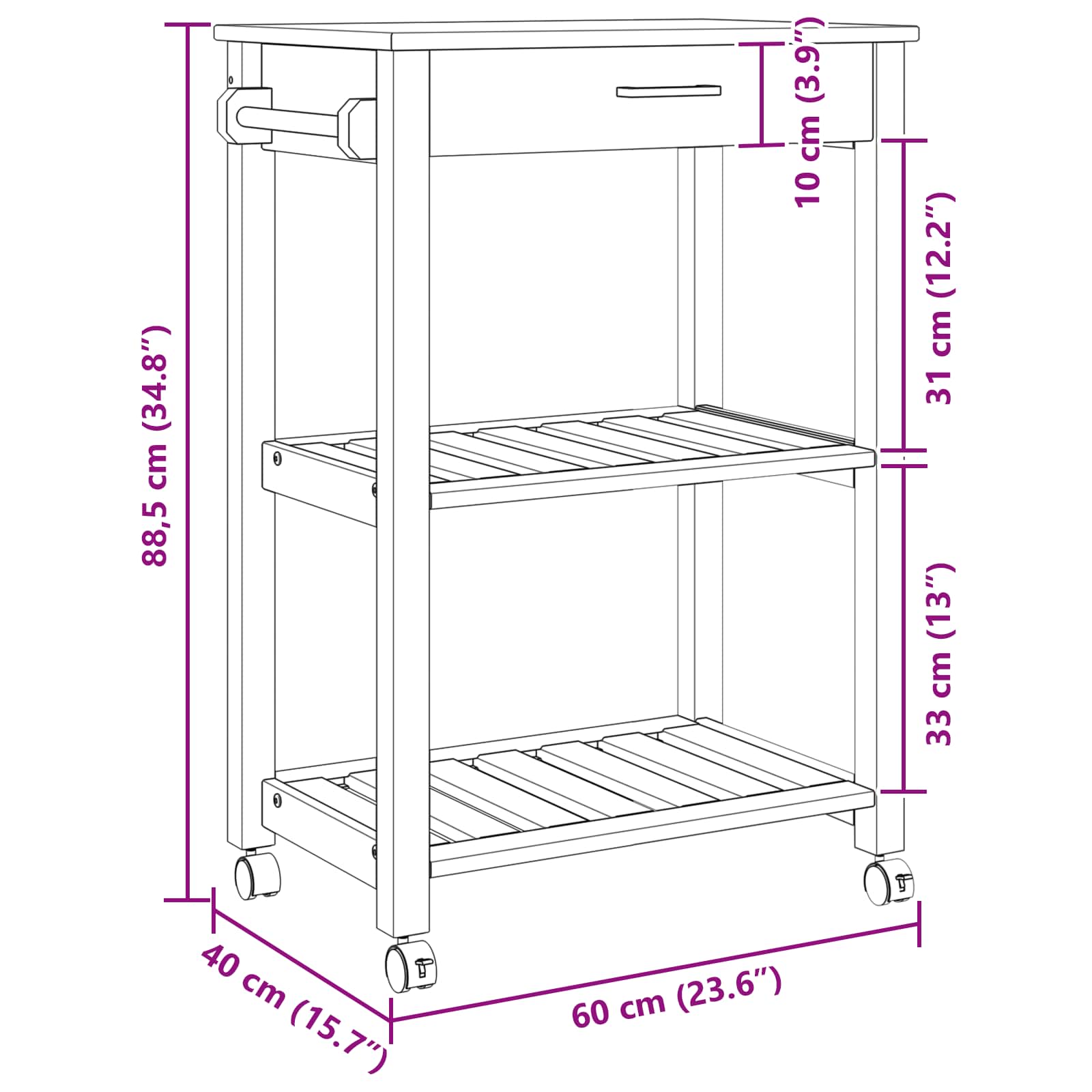 Carrello da Cucina-Scaffale per Cucina Tinta unita Nero 88.5 x 40 x 84 cm 825827
