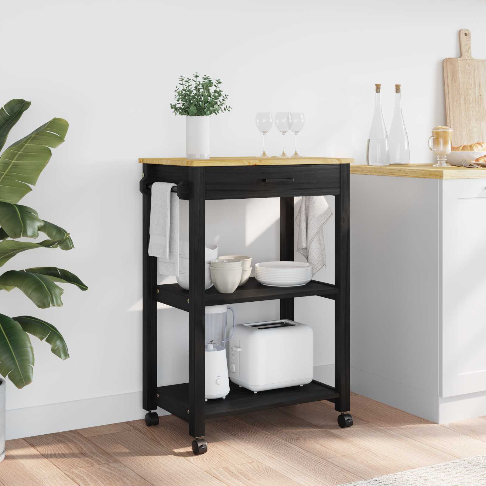 Carrello da Cucina-Scaffale per Cucina Tinta unita Nero 88,5 x 40 x 60 cm 469009