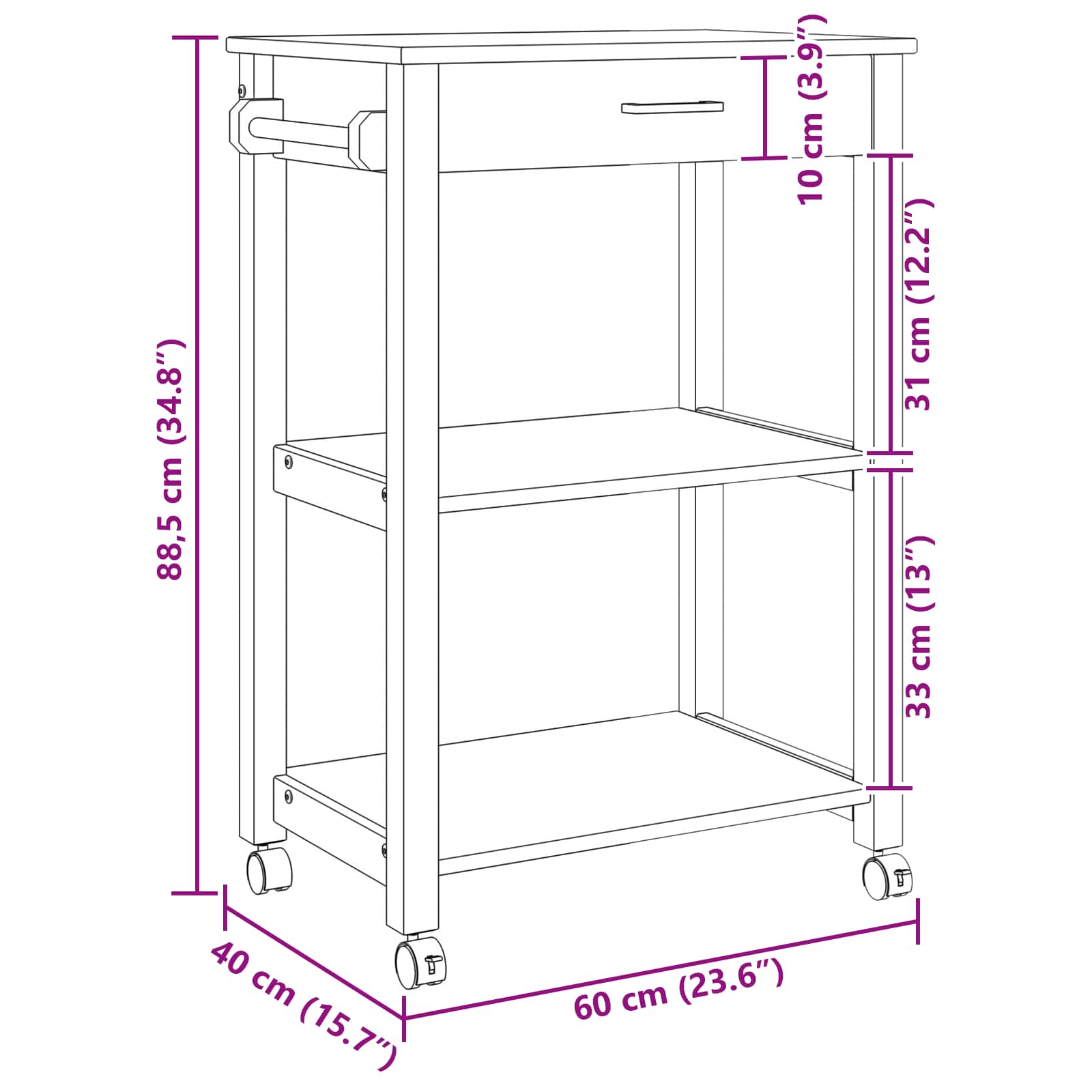 Carrello da Cucina-Scaffale per Cucina Tinta unita Nero 88,5 x 40 x 60 cm 469009