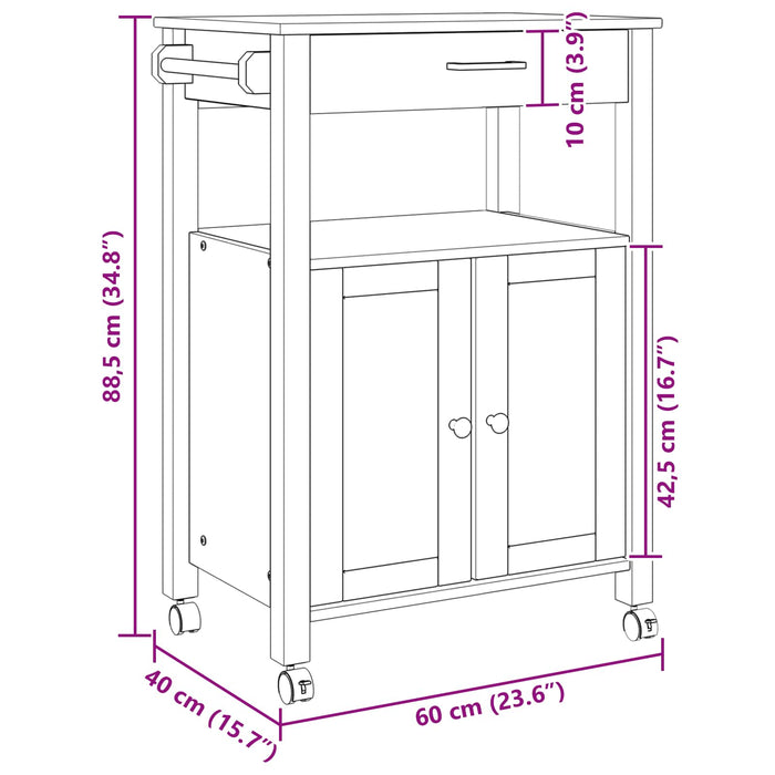 Carrello da Cucina Tinta unita Nero 88,5 x 40 x 60 cm 42027037