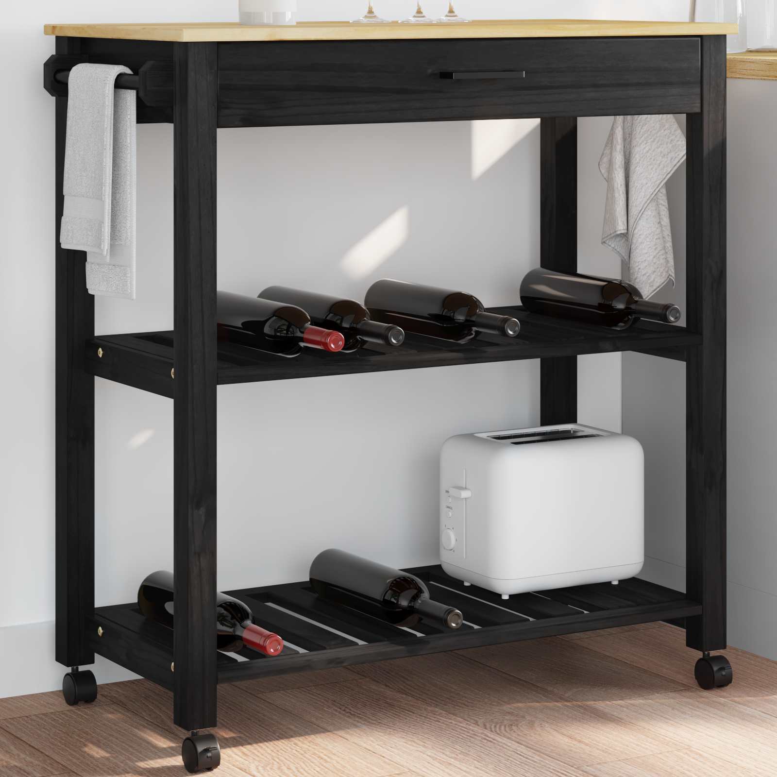 Carrello da Cucina-Scaffale per Cucina Tinta unita Nero 88.5 x 40 x 84 cm 517587