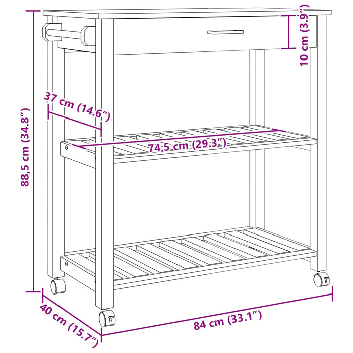 Carrello da Cucina Tinta unita Nero 88,5 x 40 x 84 cm 42027038