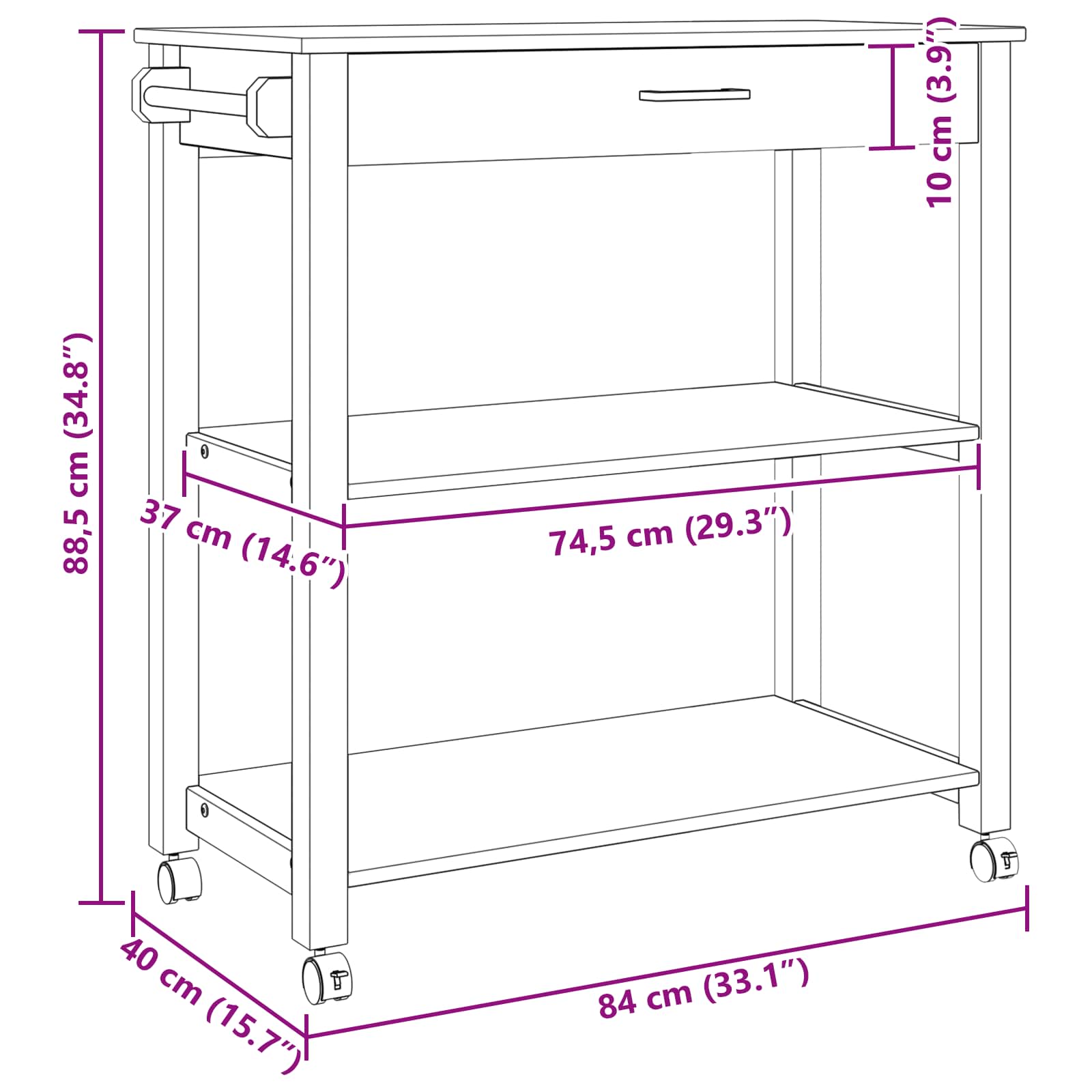 Carrello da Cucina Tinta unita Nero 88,5 x 40 x 48 cm 42027039
