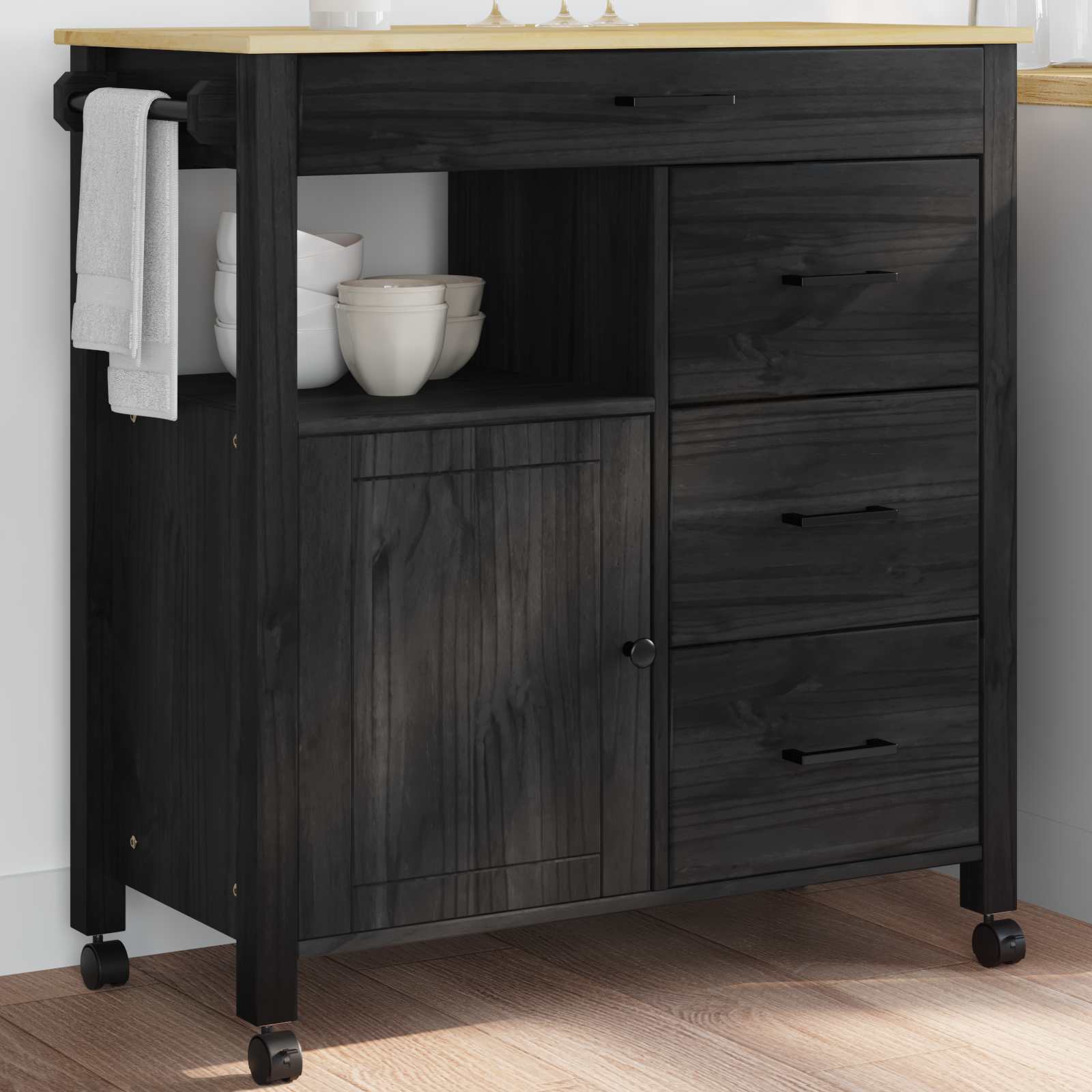 Carrello da Cucina Tinta unita Nero 42027041