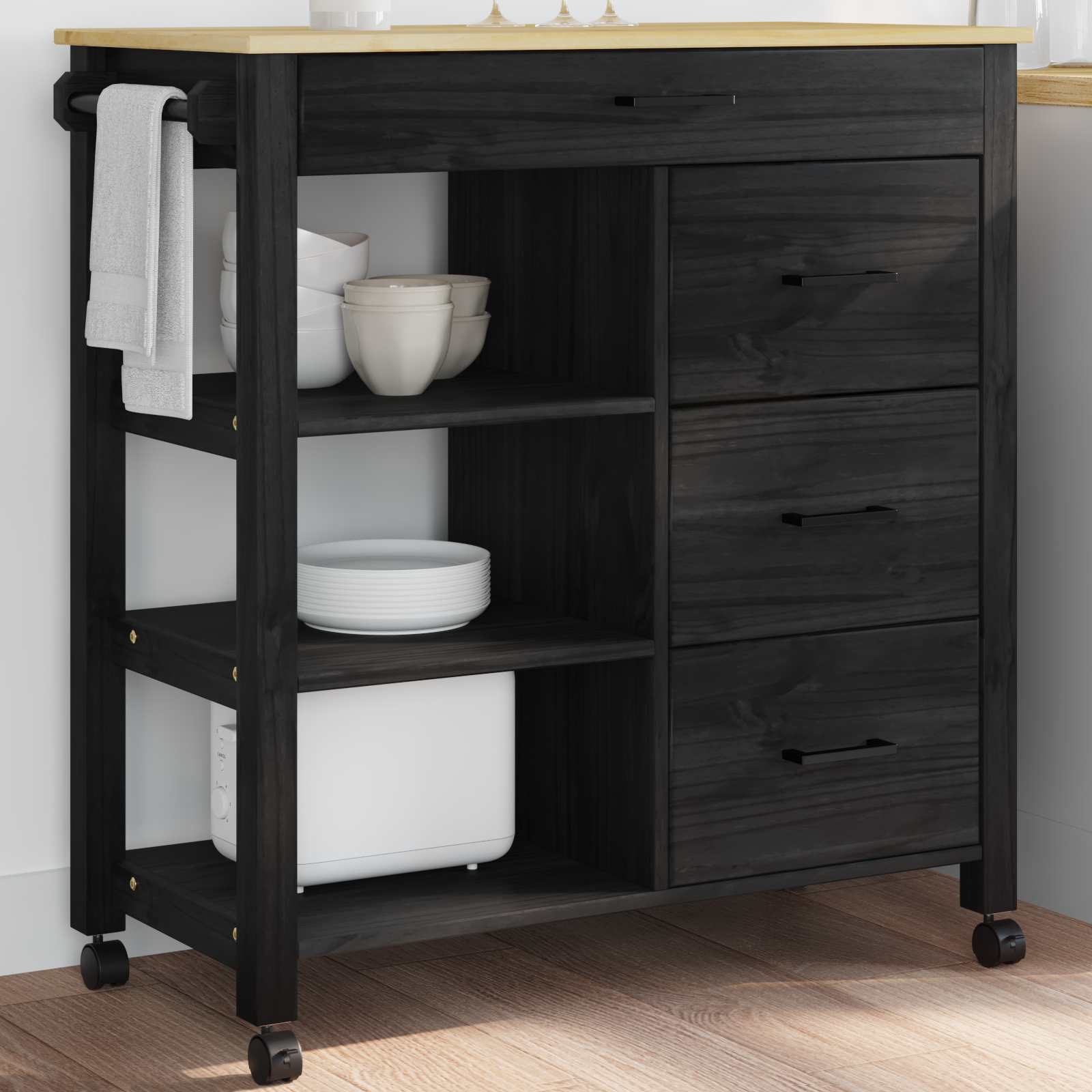 Carrello da Cucina-Scaffale per Cucina Nero