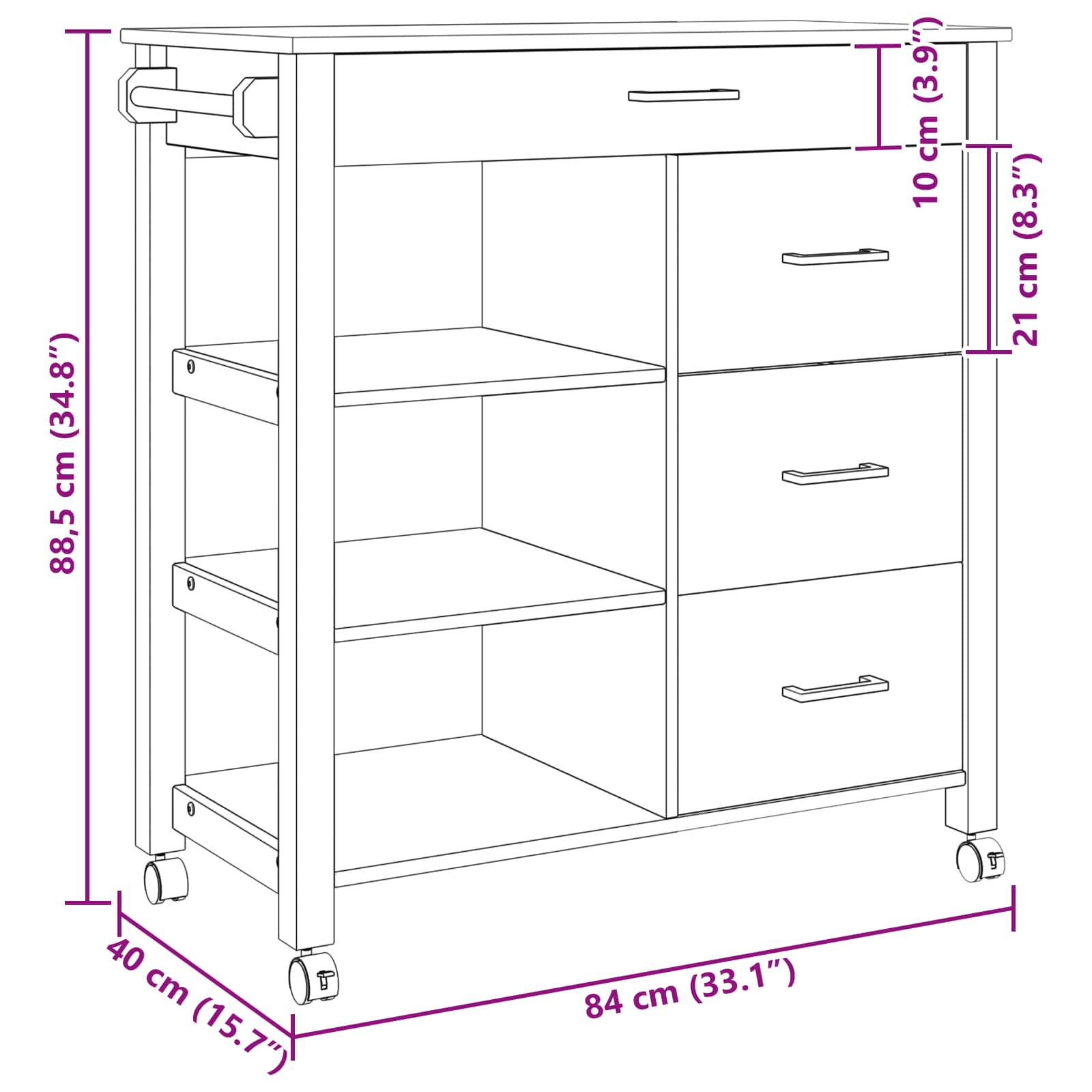 Carrello da Cucina-Scaffale per Cucina Nero
