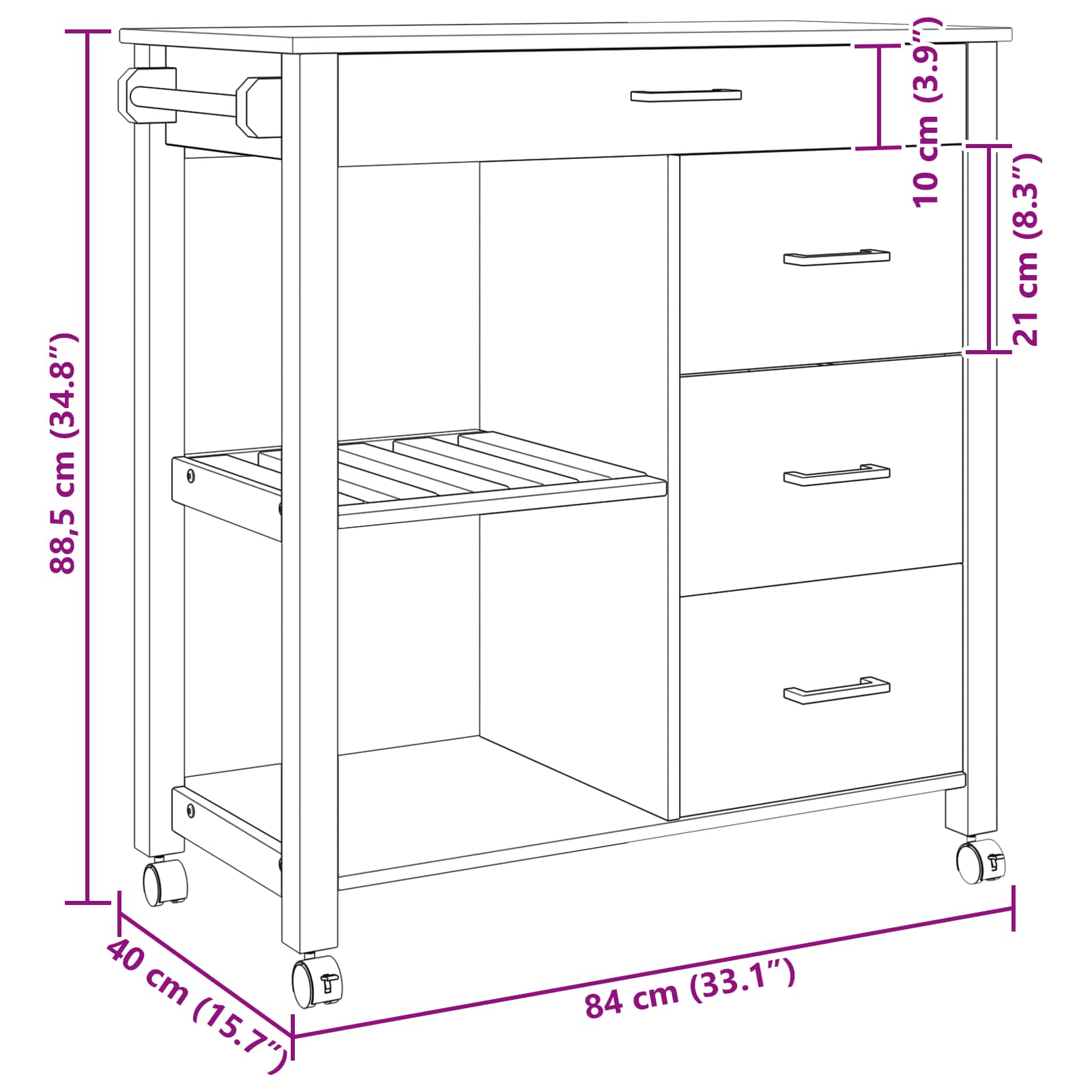 Carrello da Cucina-Scaffale per Cucina Tinta unita Nero 431259
