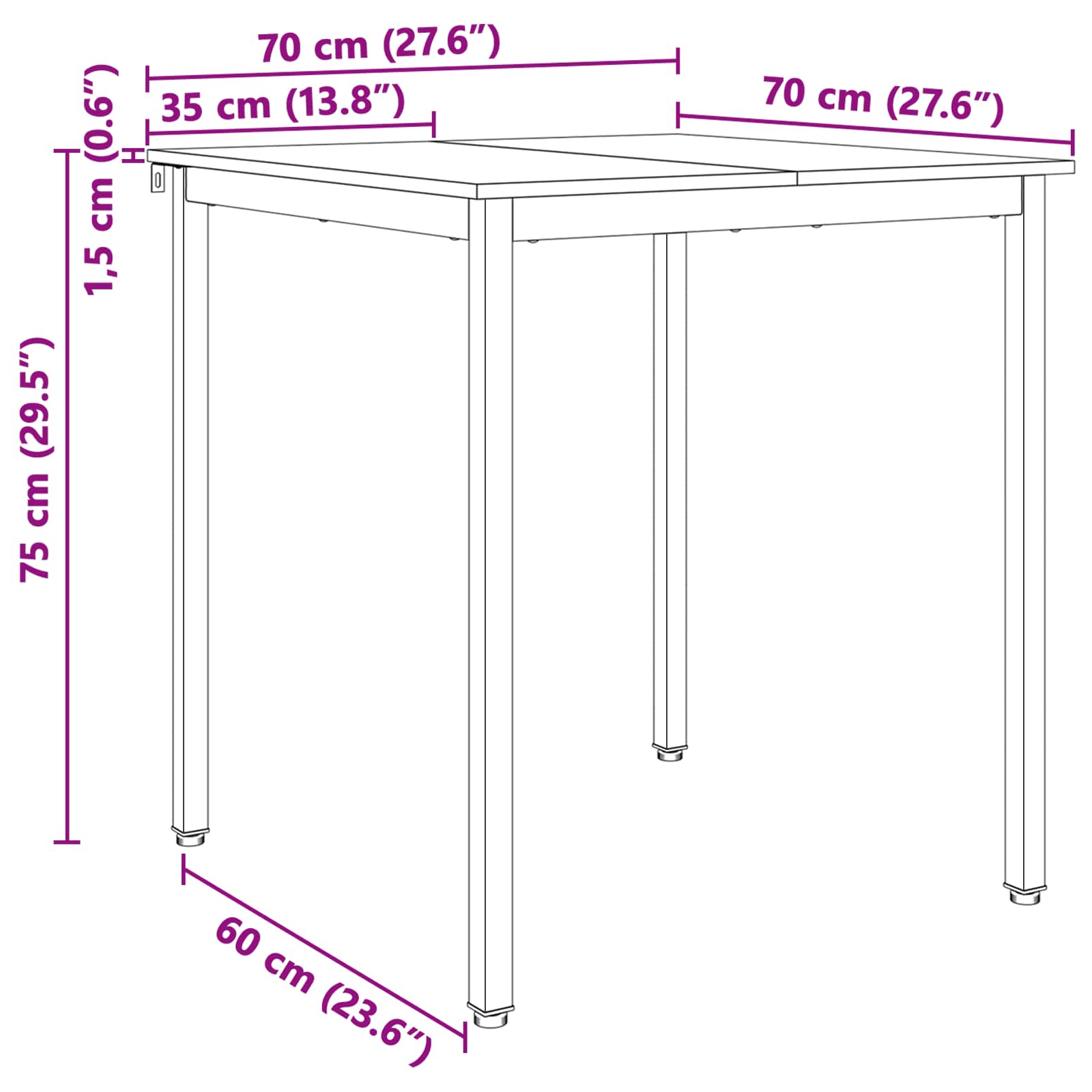 Tavolo da pranzo Bianco 70 x 70 x 75 cm Pino massello 892782