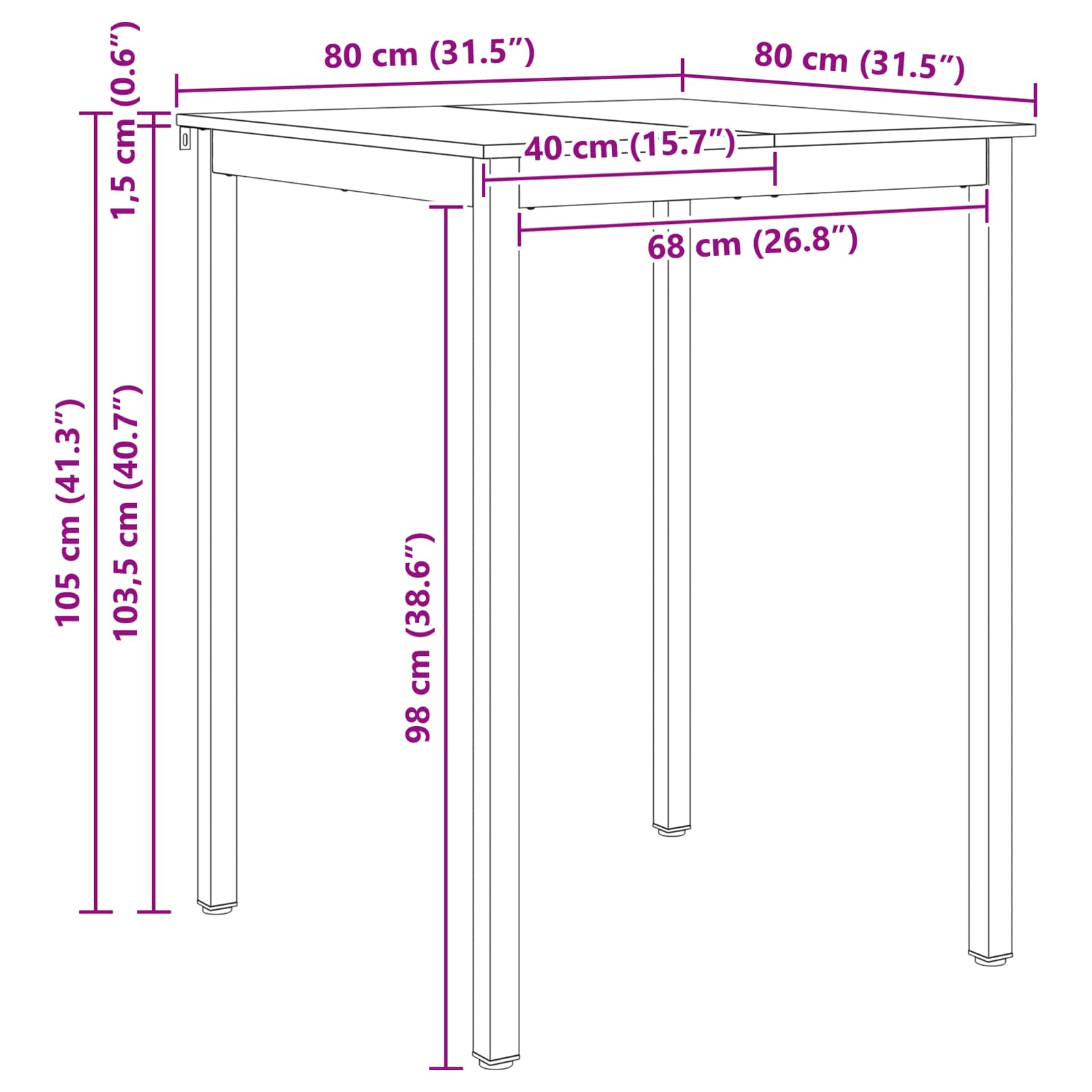 Tavolo da bar Naturale 110 x 55 x 105 cm Pino massello 892801