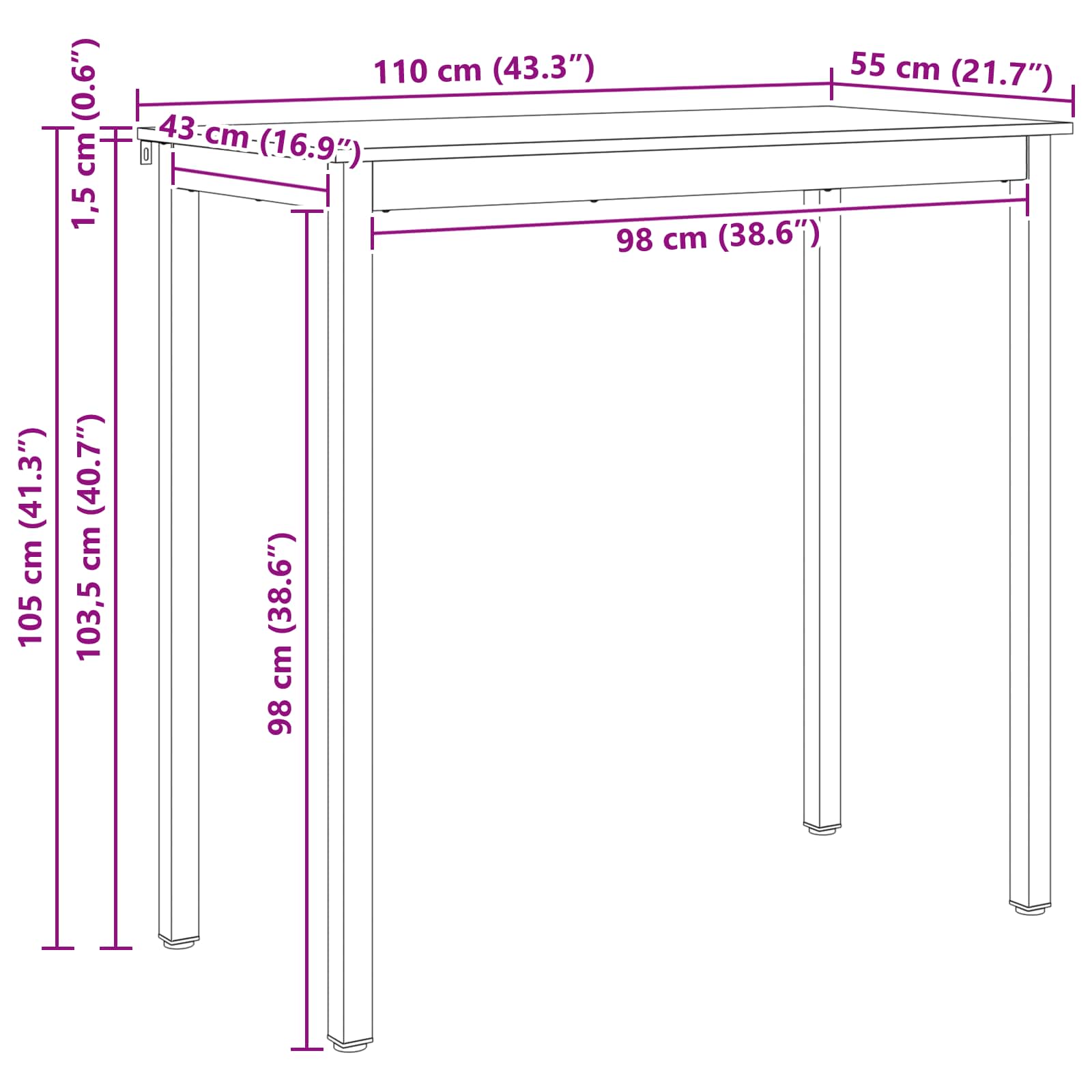 Tavolo da bar Naturale 110 x 55 x 105 cm Pino massello 892803