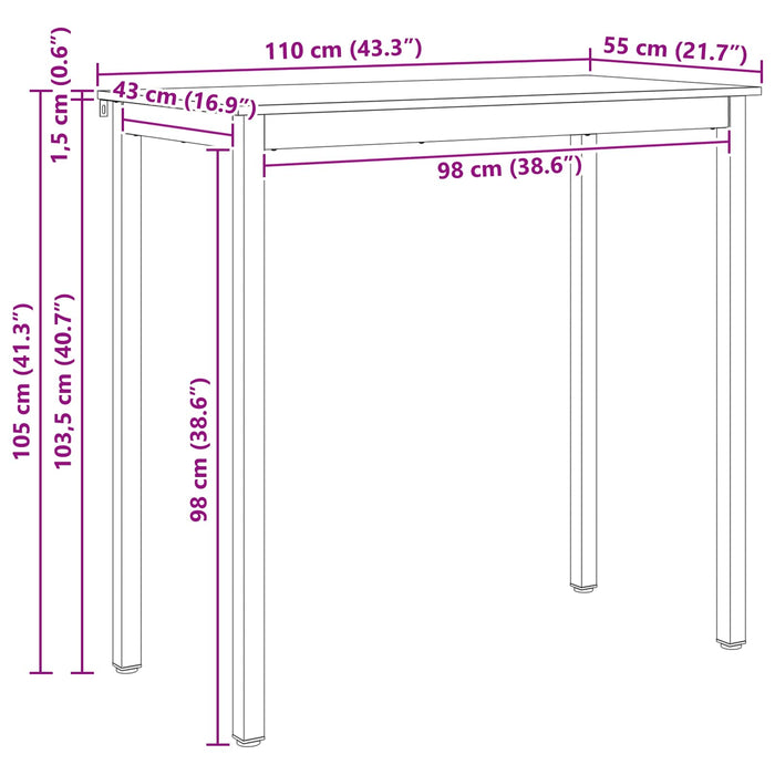Tavolo da bar Naturale 110 x 55 x 105 cm Pino massello 892803