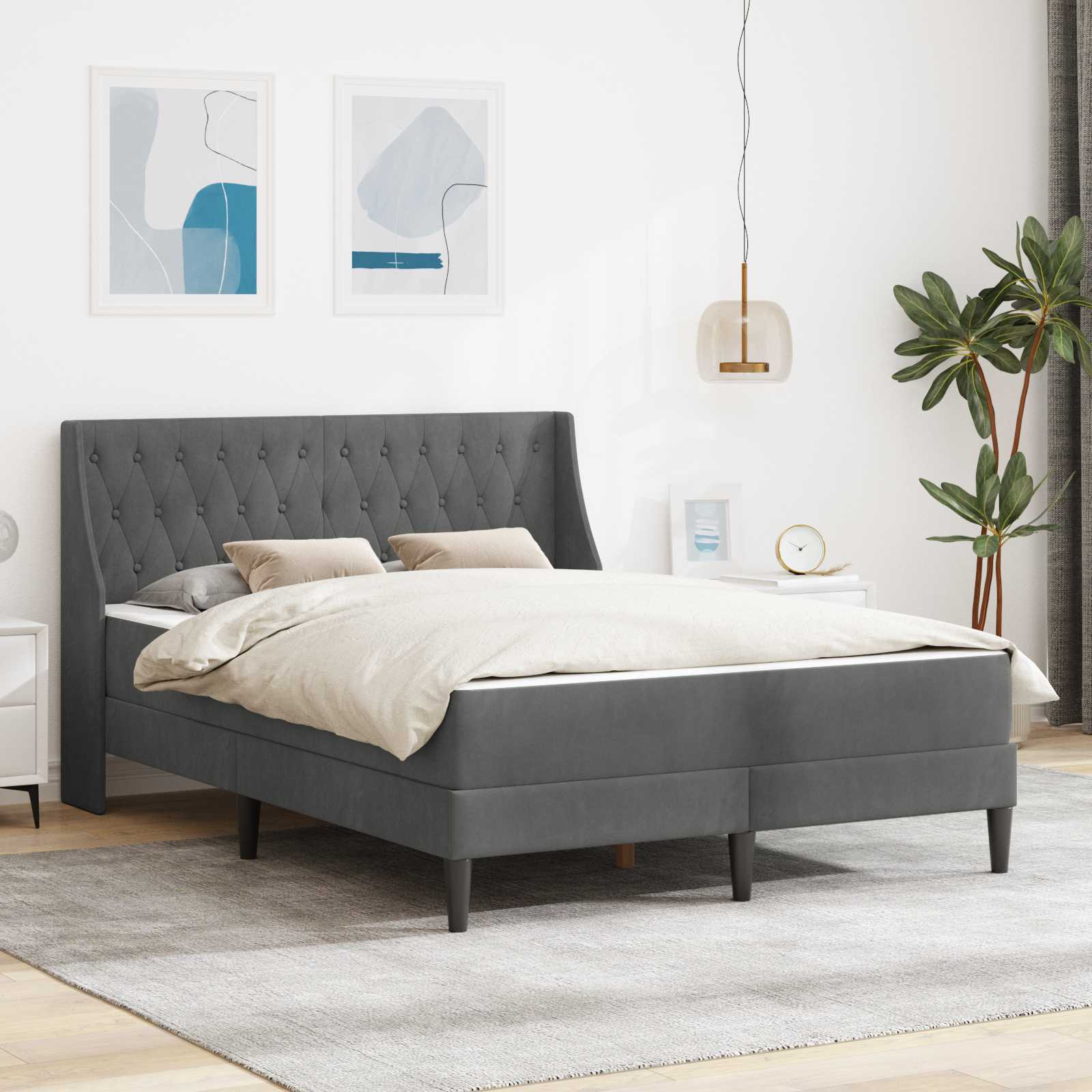 Struttura letto con materasso 2 pcs Grigio scuro Velluto 3414802