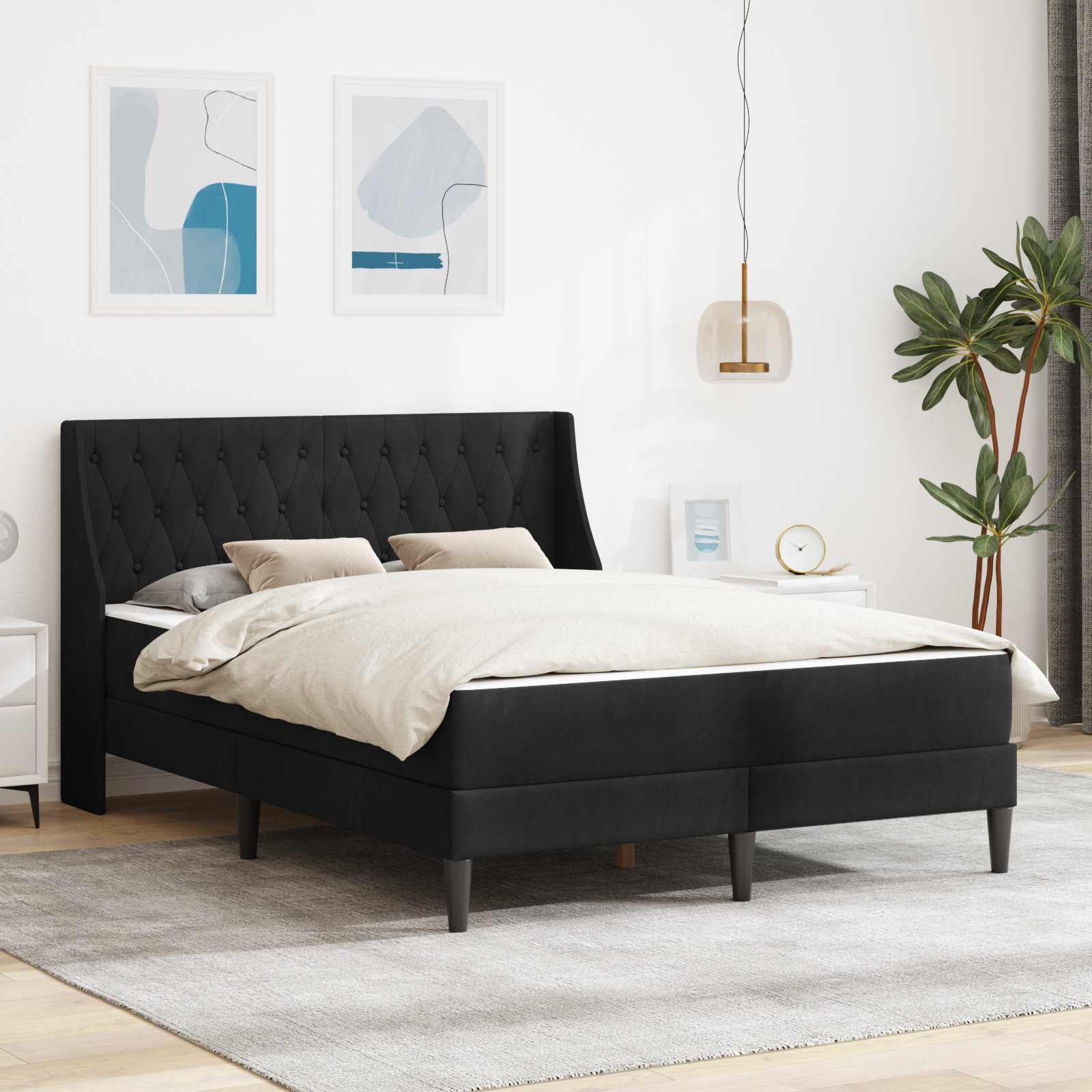 Struttura letto con materasso con testiera 2 pcs Nero Velluto 3414805