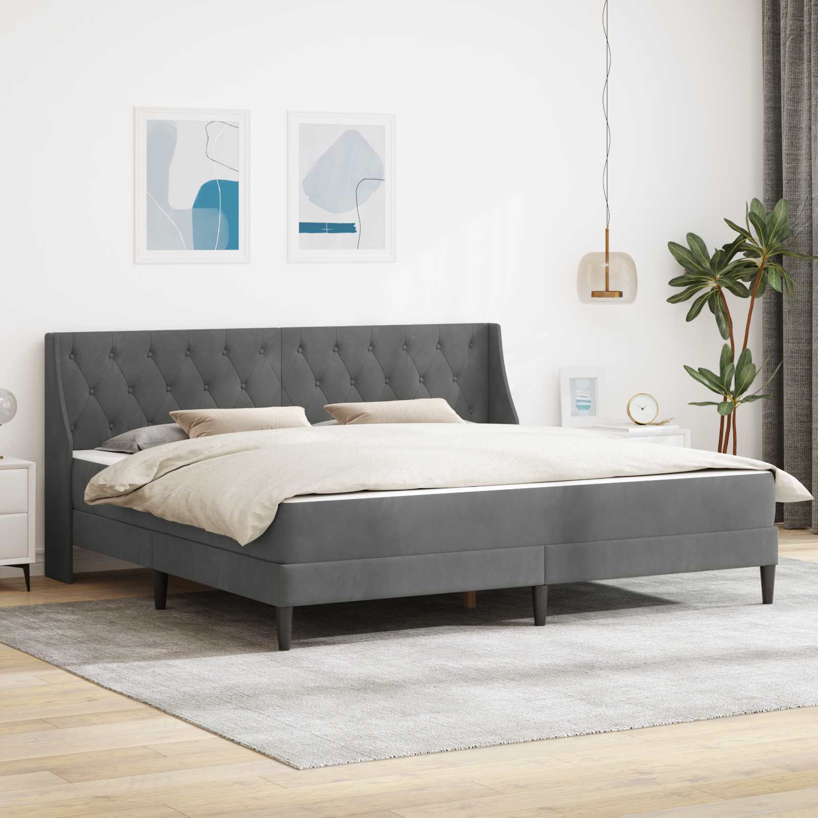 Struttura letto con materasso 2 pcs Grigio scuro Velluto 3414820