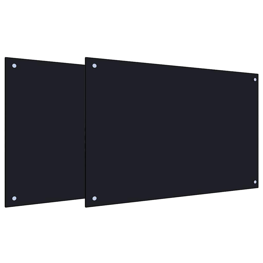 Rivestimento da Cucina 2 pz-Set di 2 Paraschizzi per Cucina Nero 90 x 60 cm vetro temperato 652581