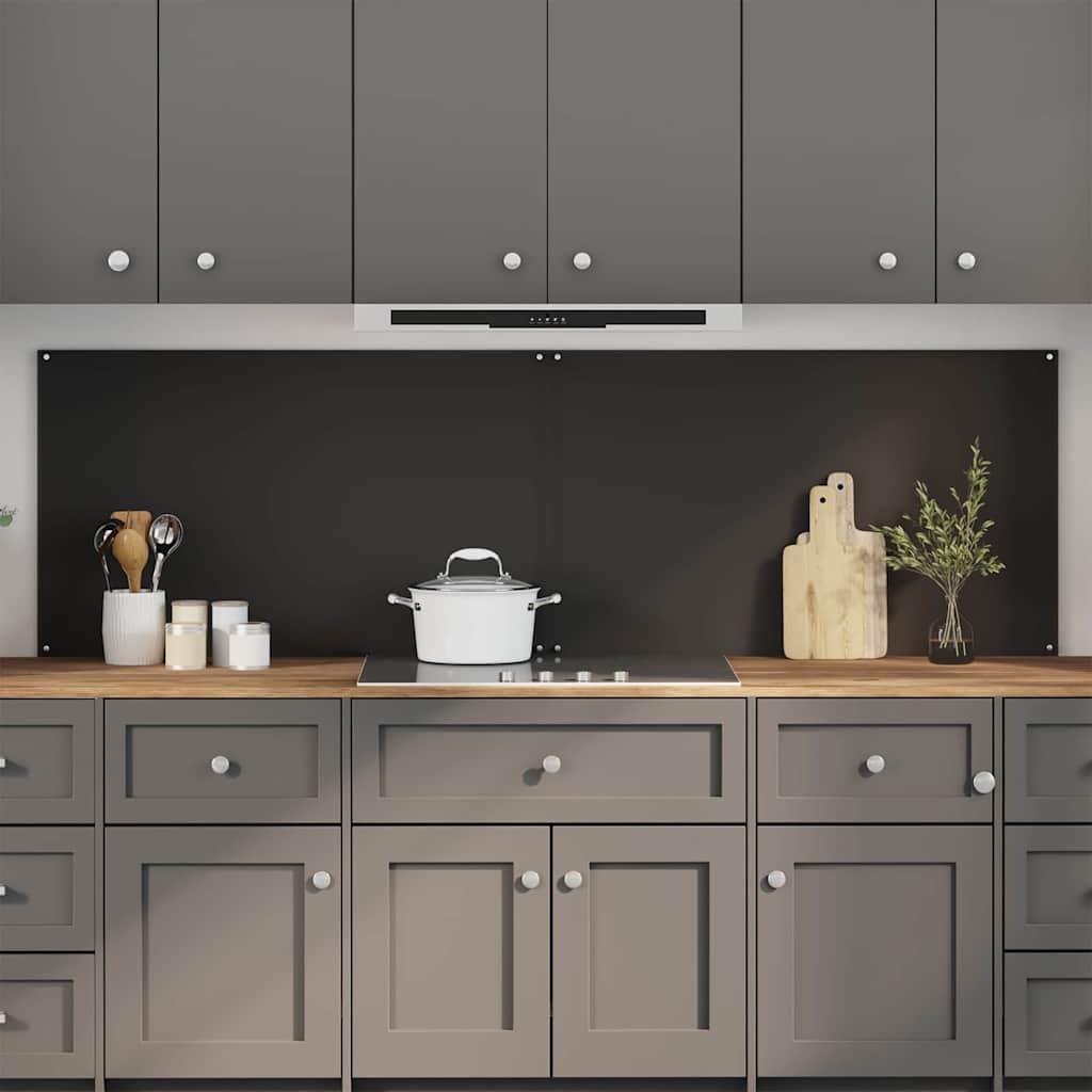 Rivestimento da Cucina 2 pz-Set di 2 Paraschizzi per Cucina Nero 100 x 60 cm vetro temperato 374332