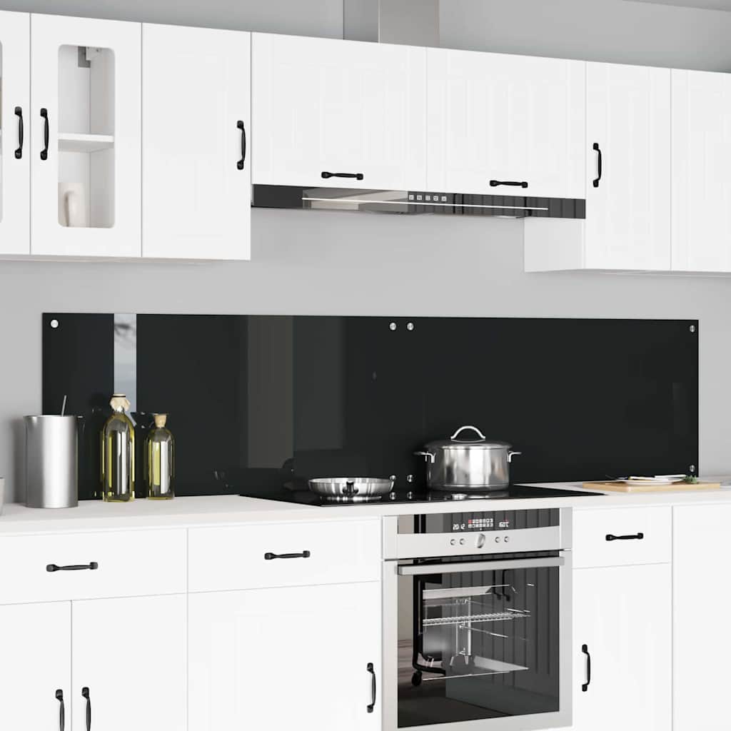 Rivestimento da Cucina 2 pz-Set di 2 Paraschizzi per Cucina Nero 110 x 50 cm vetro temperato