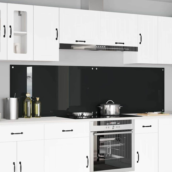 Rivestimento da Cucina 2 pz-Set di 2 Paraschizzi per Cucina Nero 110 x 60 cm vetro temperato