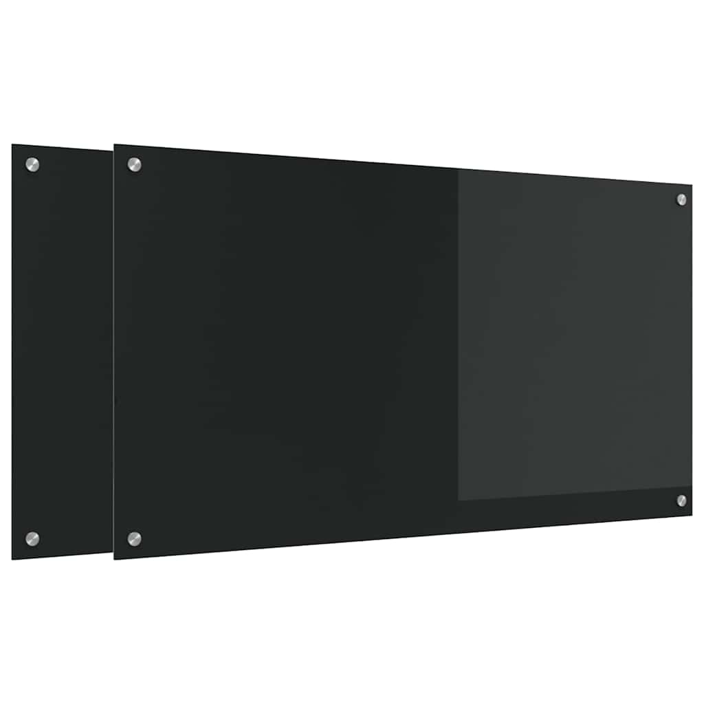 Rivestimento da Cucina 2 pz-Set di 2 Paraschizzi per Cucina Nero 110 x 60 cm vetro temperato