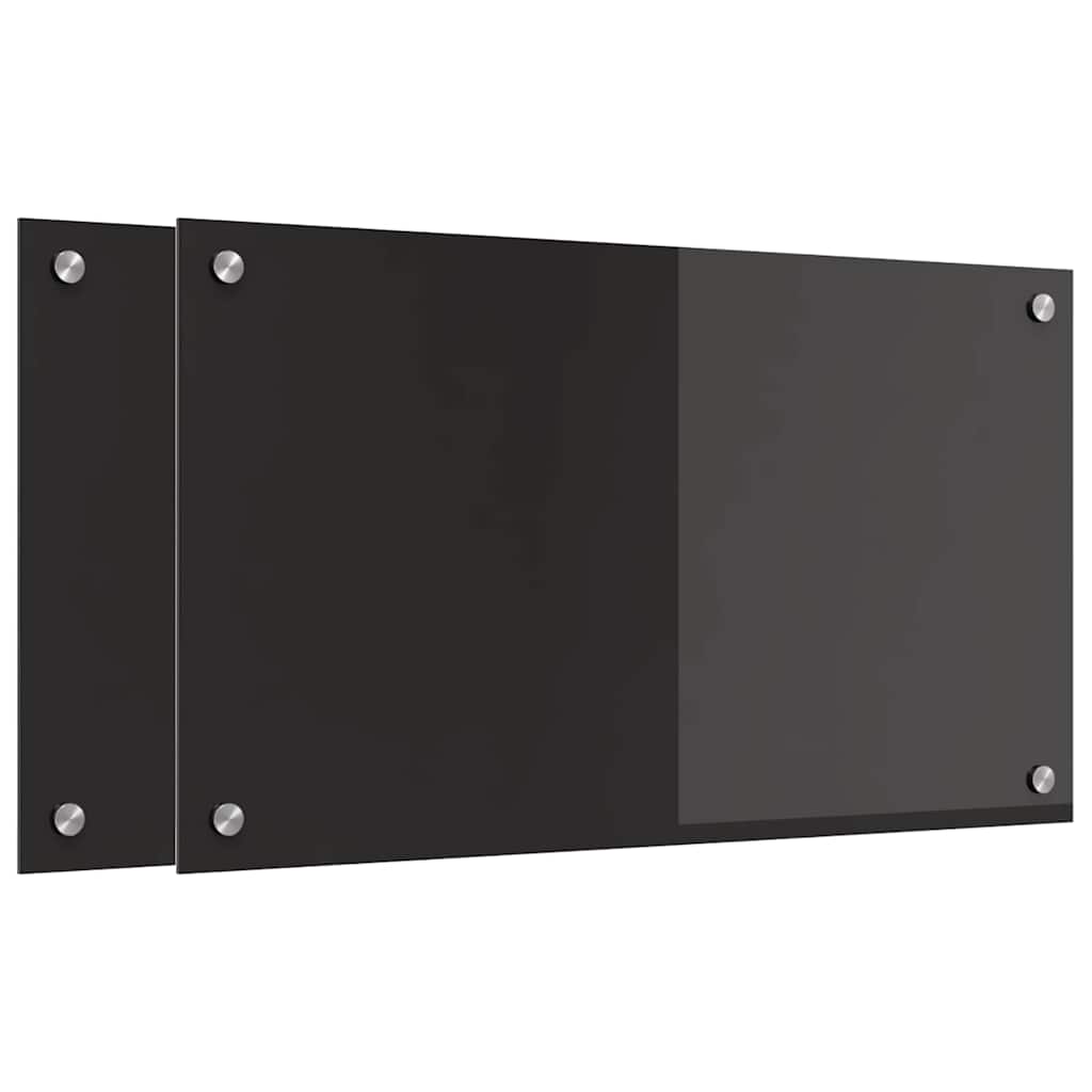 Rivestimento da Cucina 2 pz-Set di 2 Paraschizzi per Cucina Nero 70 x 40 cm vetro temperato