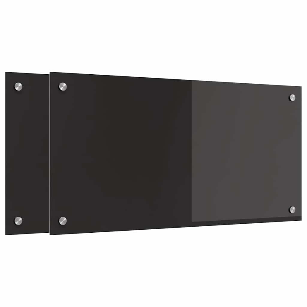 Rivestimento da Cucina 2 pz-Set di 2 Paraschizzi per Cucina Nero 80 x 40 cm vetro temperato