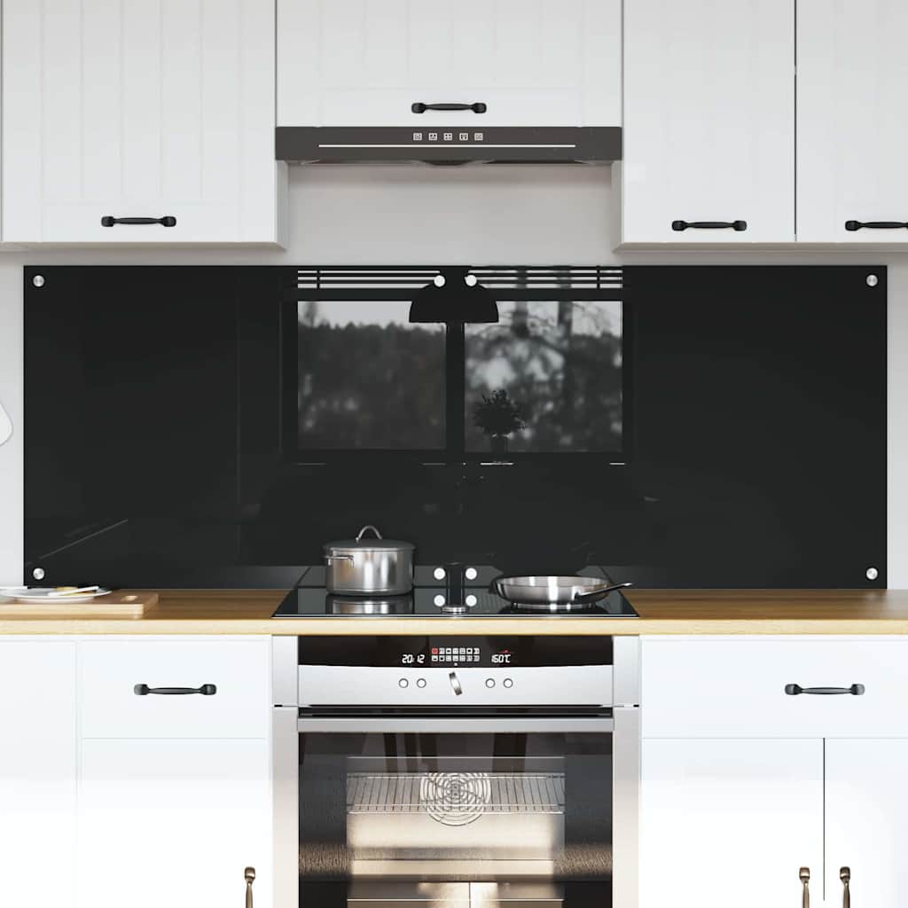 Rivestimento da Cucina 2 pz-Set di 2 Paraschizzi per Cucina Nero 80 x 60 cm vetro temperato