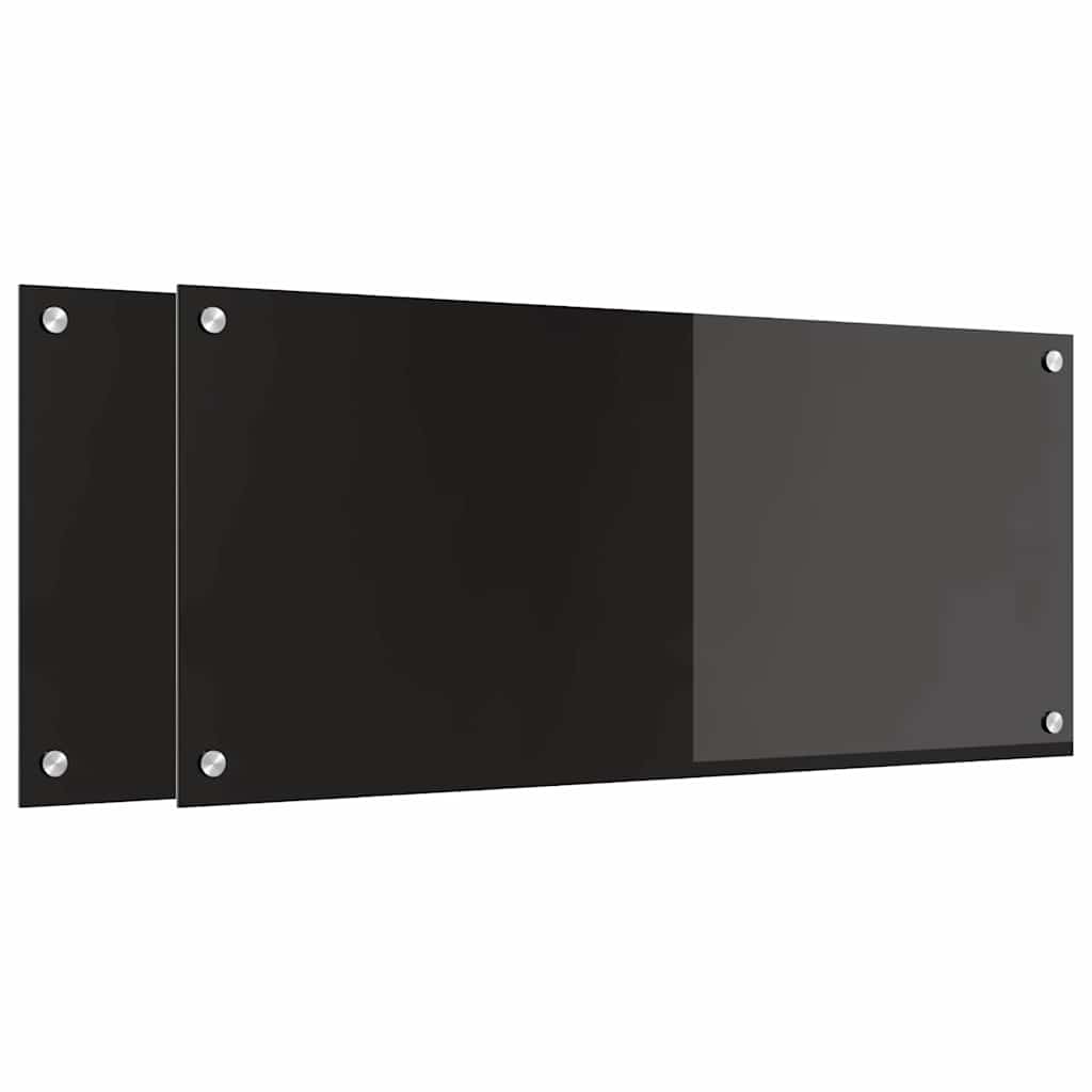 Rivestimento da Cucina 2 pz-Set di 2 Paraschizzi per Cucina Nero 90 x 40 cm vetro temperato 422797