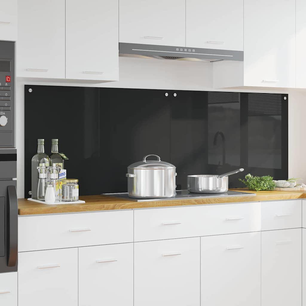 Rivestimento da Cucina 2 pz-Set di 2 Paraschizzi per Cucina Nero 90 x 60 cm vetro temperato 875529