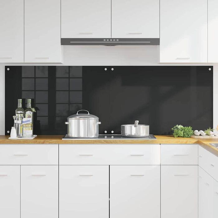 Rivestimento da Cucina 2 pz-Set di 2 Paraschizzi per Cucina Nero 90 x 60 cm vetro temperato 875529
