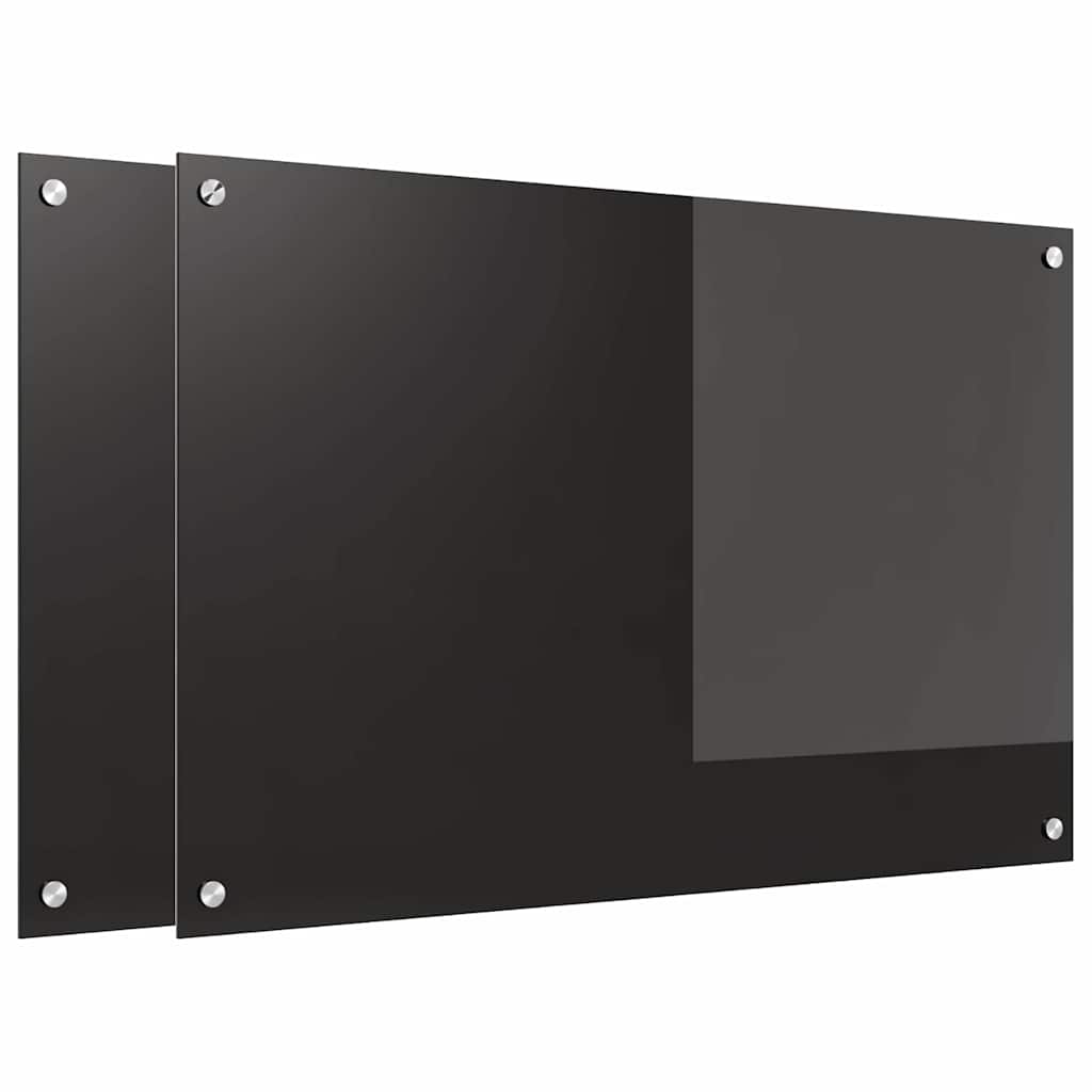 Rivestimento da Cucina 2 pz-Set di 2 Paraschizzi per Cucina Nero 90 x 60 cm vetro temperato 875529
