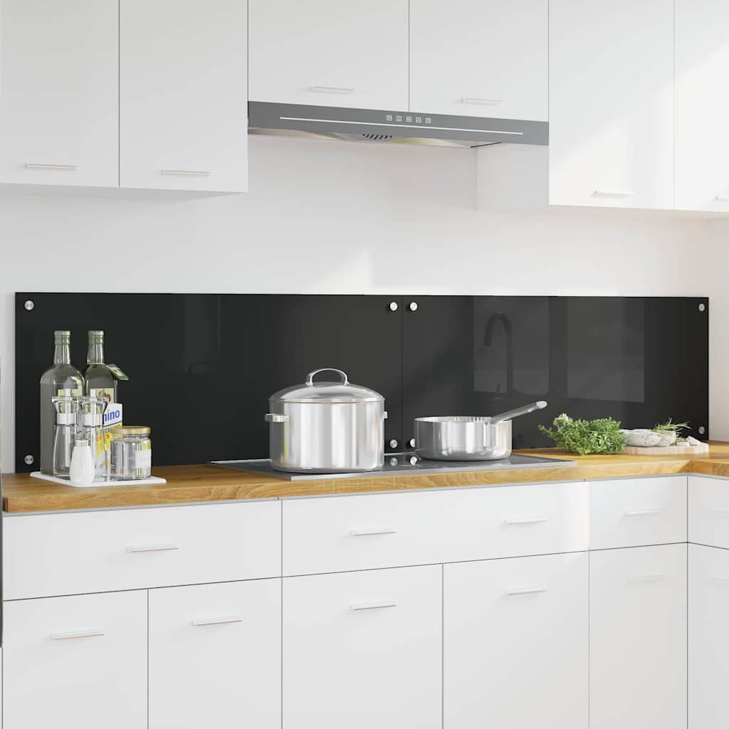 Rivestimento da Cucina 2 pz-Set di 2 Paraschizzi per Cucina Nero 100 x 40 cm vetro temperato 358521