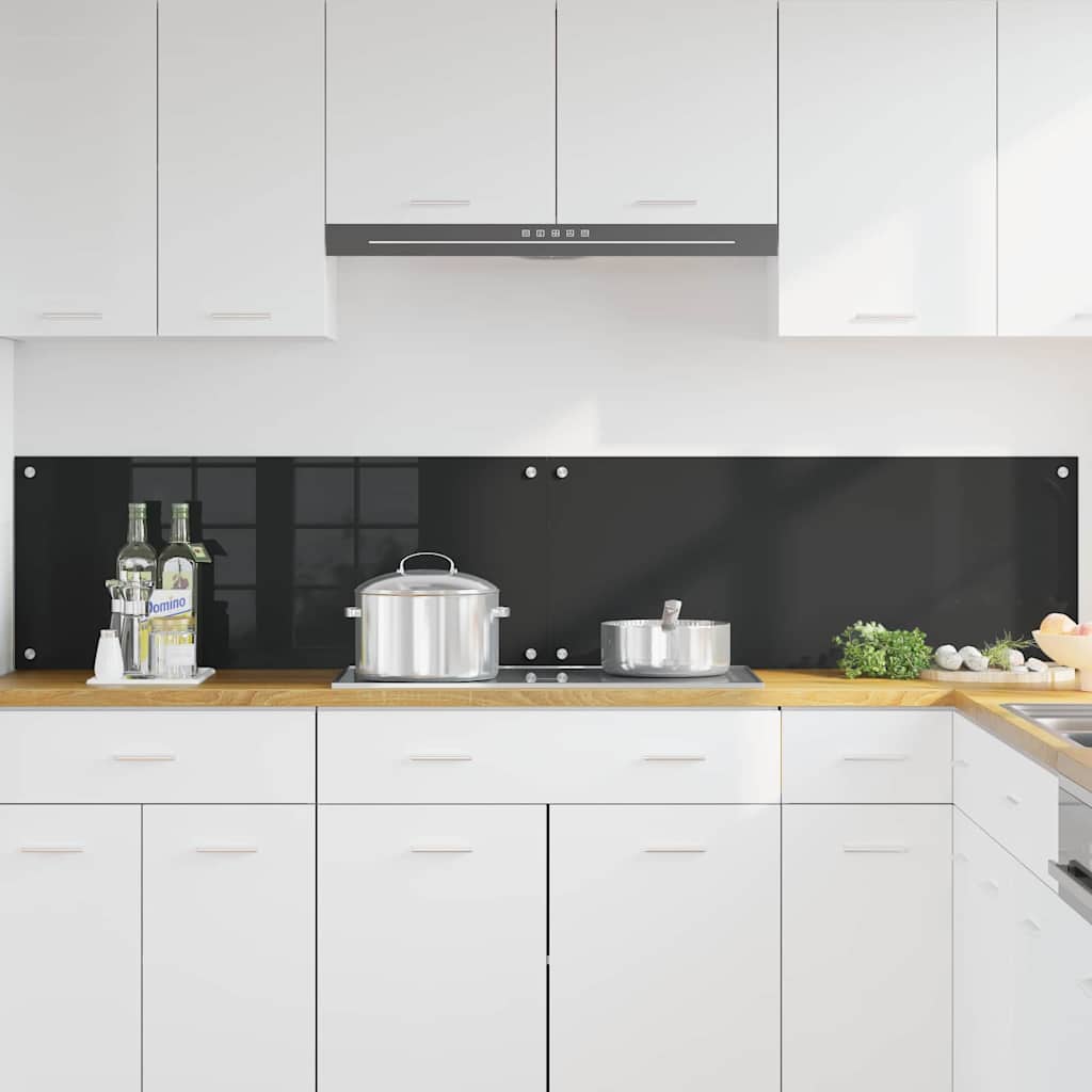 Rivestimento da Cucina 2 pz-Set di 2 Paraschizzi per Cucina Nero 100 x 40 cm vetro temperato 358521