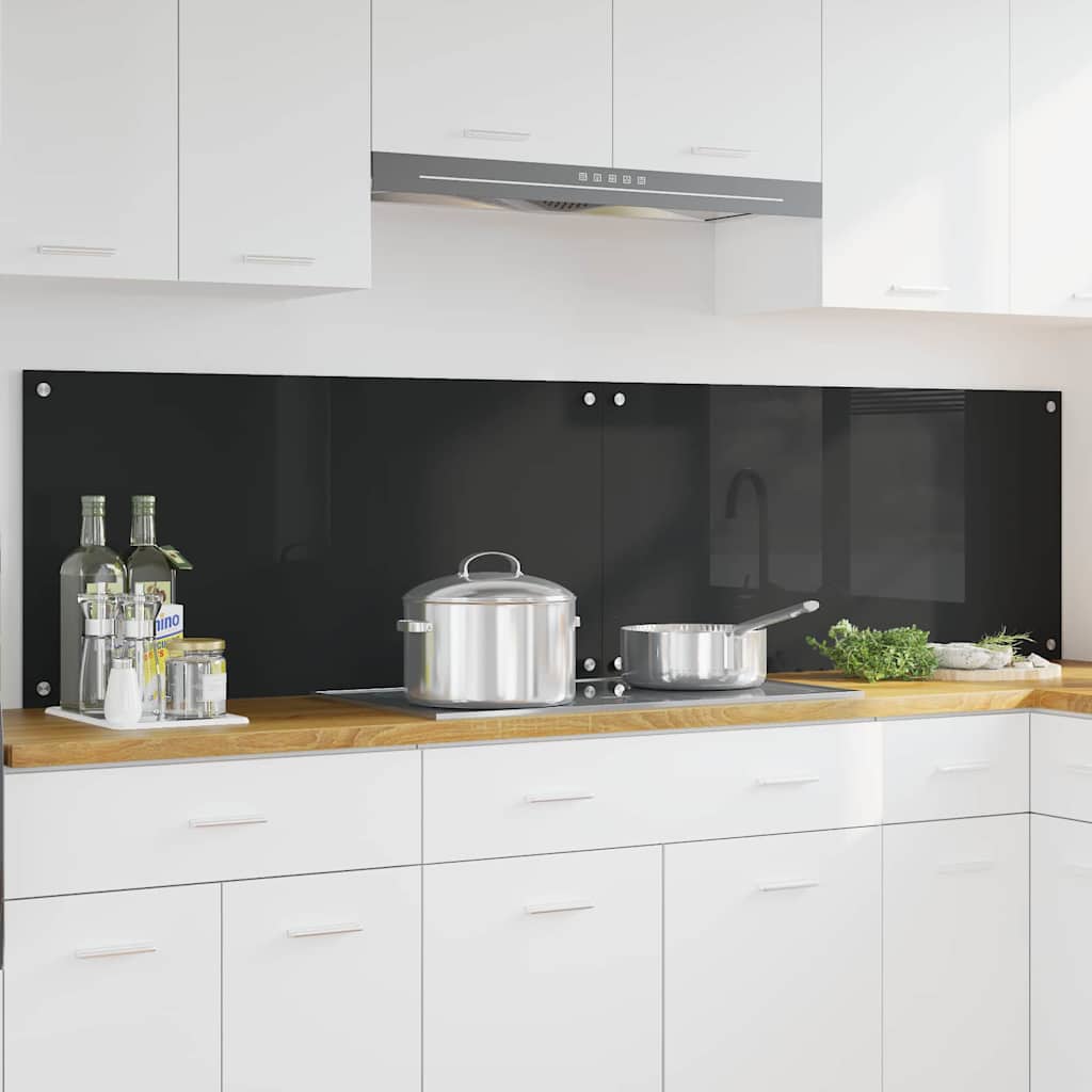 Rivestimento da Cucina 2 pz-Set di 2 Paraschizzi per Cucina Nero 100 x 50 cm vetro temperato 849613