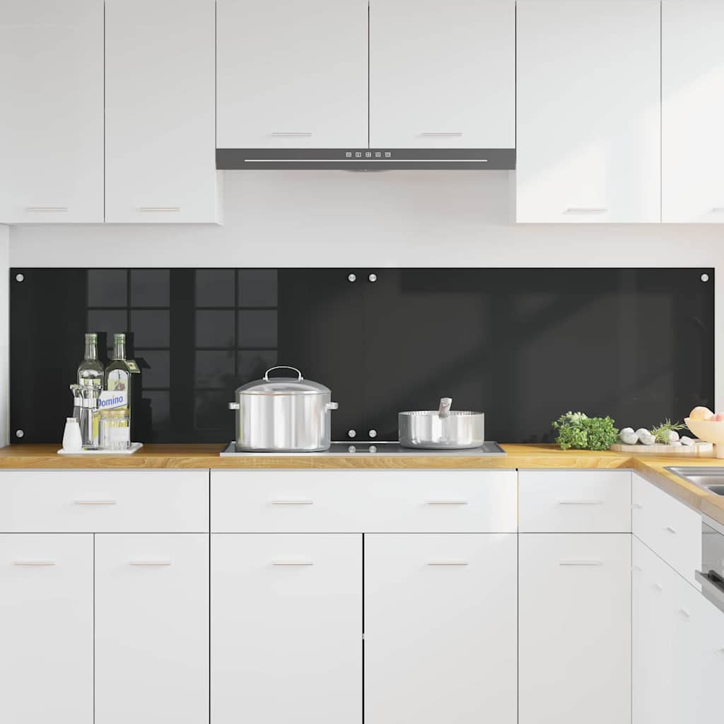 Rivestimento da Cucina 2 pz-Set di 2 Paraschizzi per Cucina Nero 100 x 50 cm vetro temperato 849613