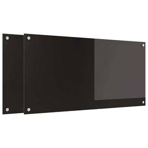 Rivestimento da Cucina 2 pz-Set di 2 Paraschizzi per Cucina Nero 100 x 50 cm vetro temperato 849613